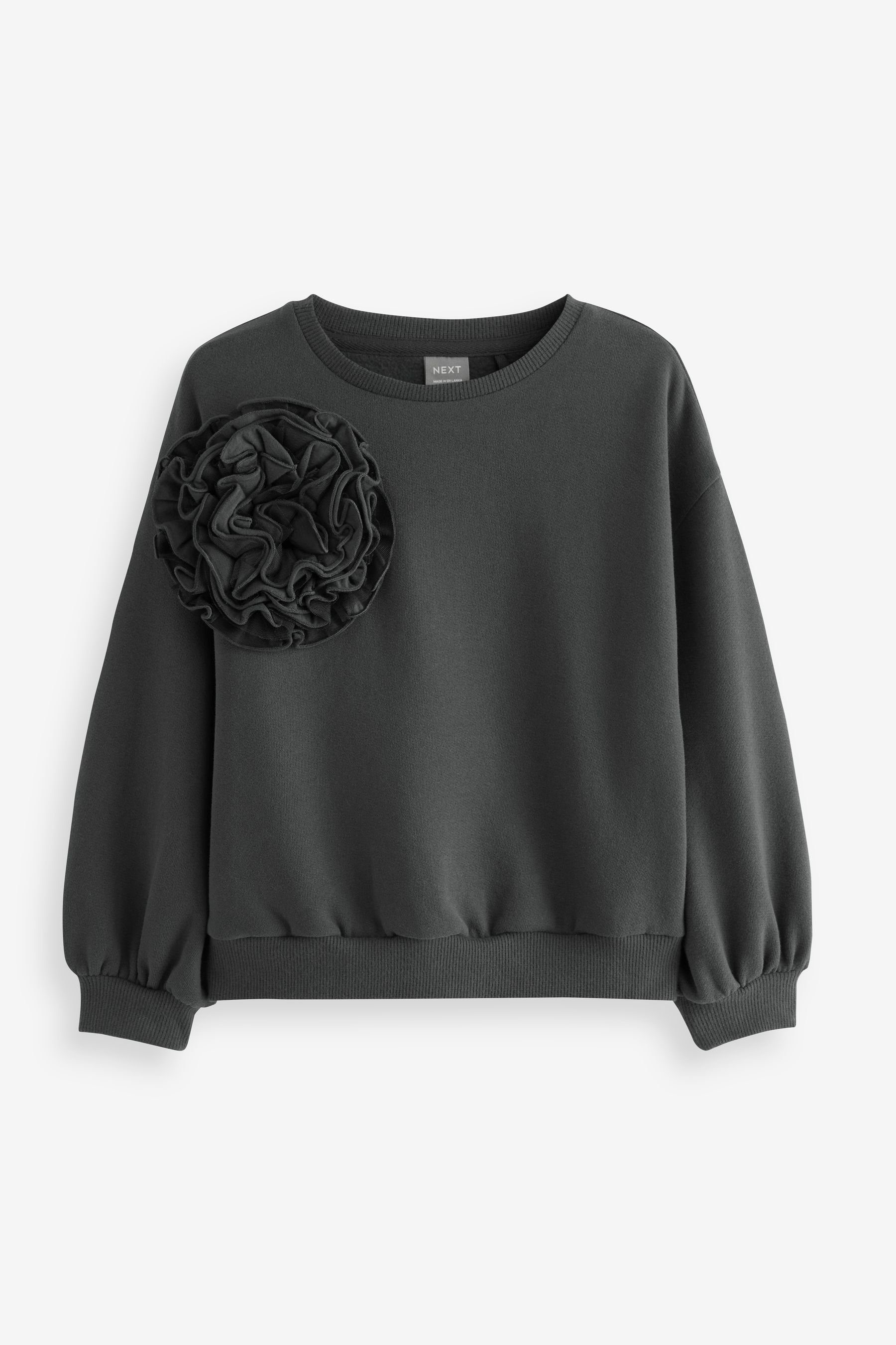 mit (1-tlg) Next Sweatshirt Ansteckblume Charcoal Grey Sweatshirt