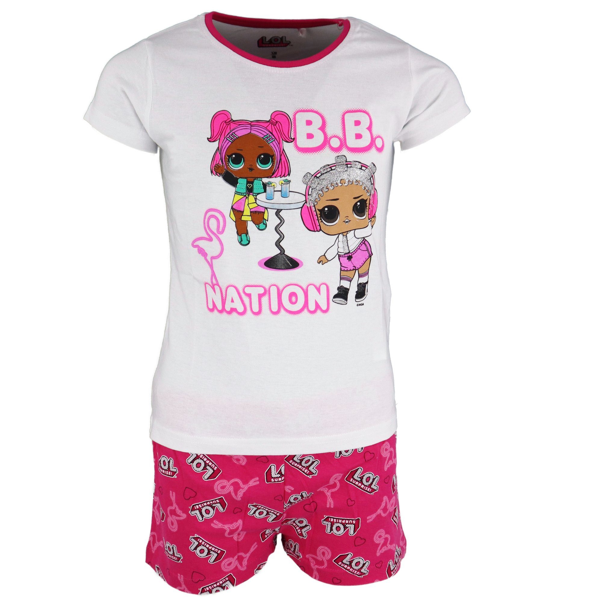 L.O.L. SURPRISE! Schlafanzug LOL Surprise Kinder Girls Pyjama 104 bis B.B. Pink 134, Gr. kurzarm Baumwolle Mädchen 100