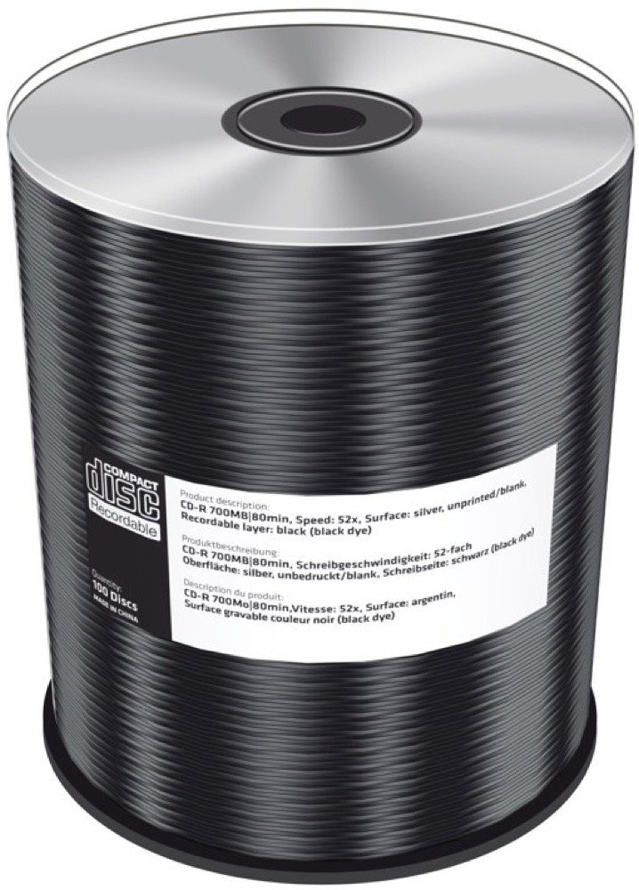 Mediarange CD-Rohling 100 Mediarange Rohlinge CD-R black dye 80Min 700MB 48x Spindel