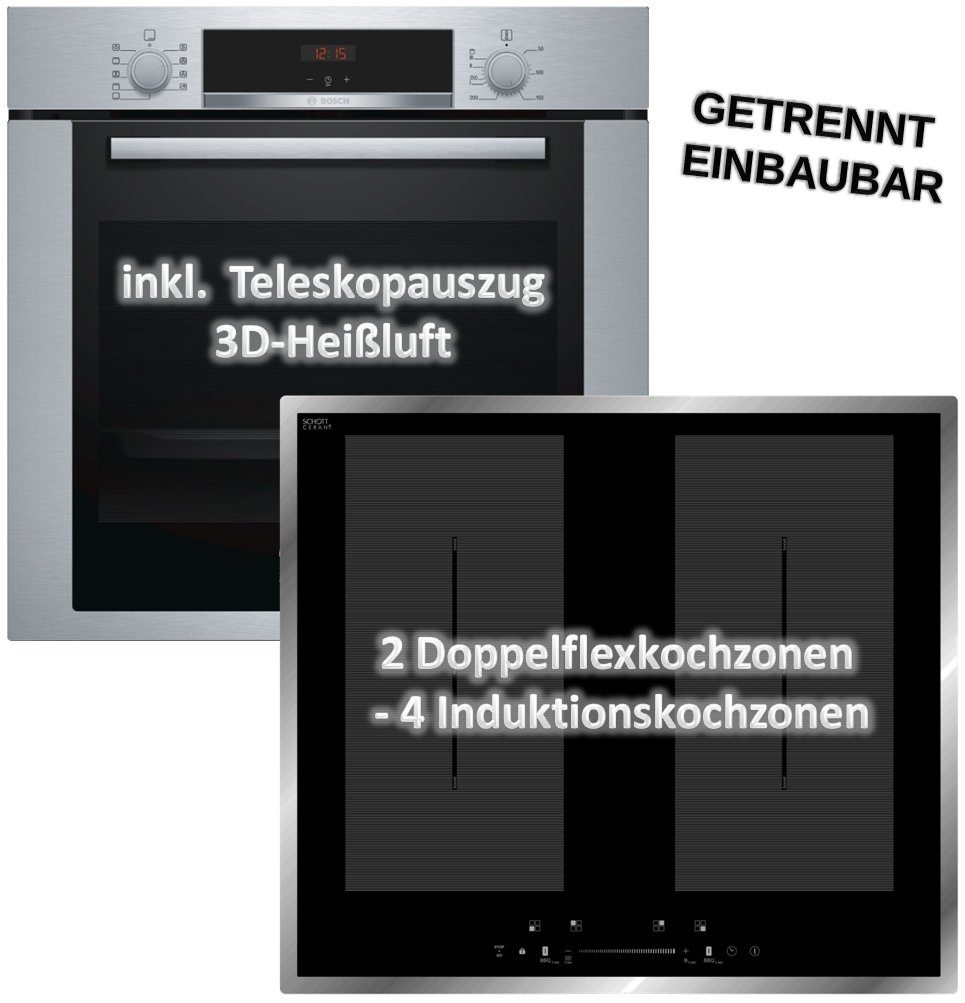 cm Backofen HERDSET Teleskopauszug BOSCH mit Induktionskochfeld Flex-Induktions-Herd-Set 60 autark