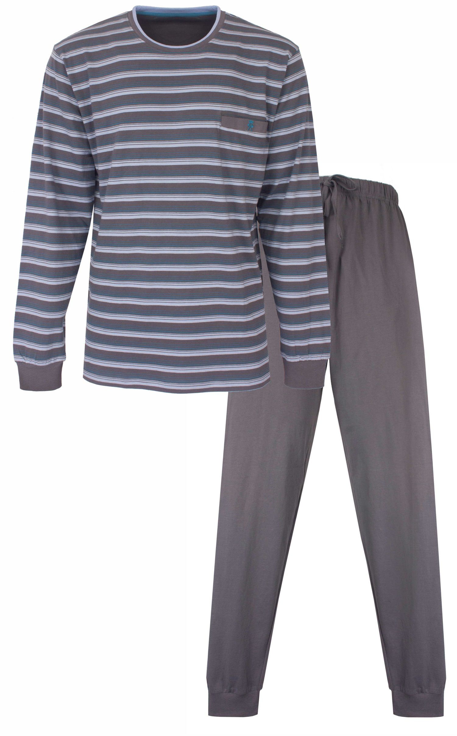 Schlafanzug Herren Pyjama lang mit Bündchen