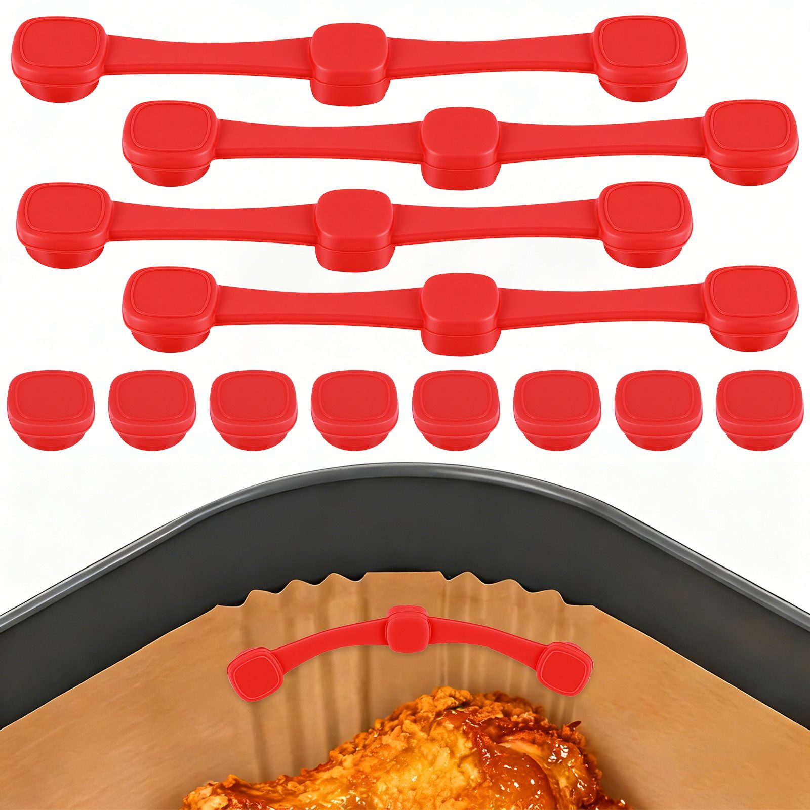 BlingBin Backpapier 12 Stück Magnete für Airfryer Backpapier, Magnetische Silikonschnallen, Magnete HeißLuftfritteuse für Verhindert Verrutschen & Verbrennen