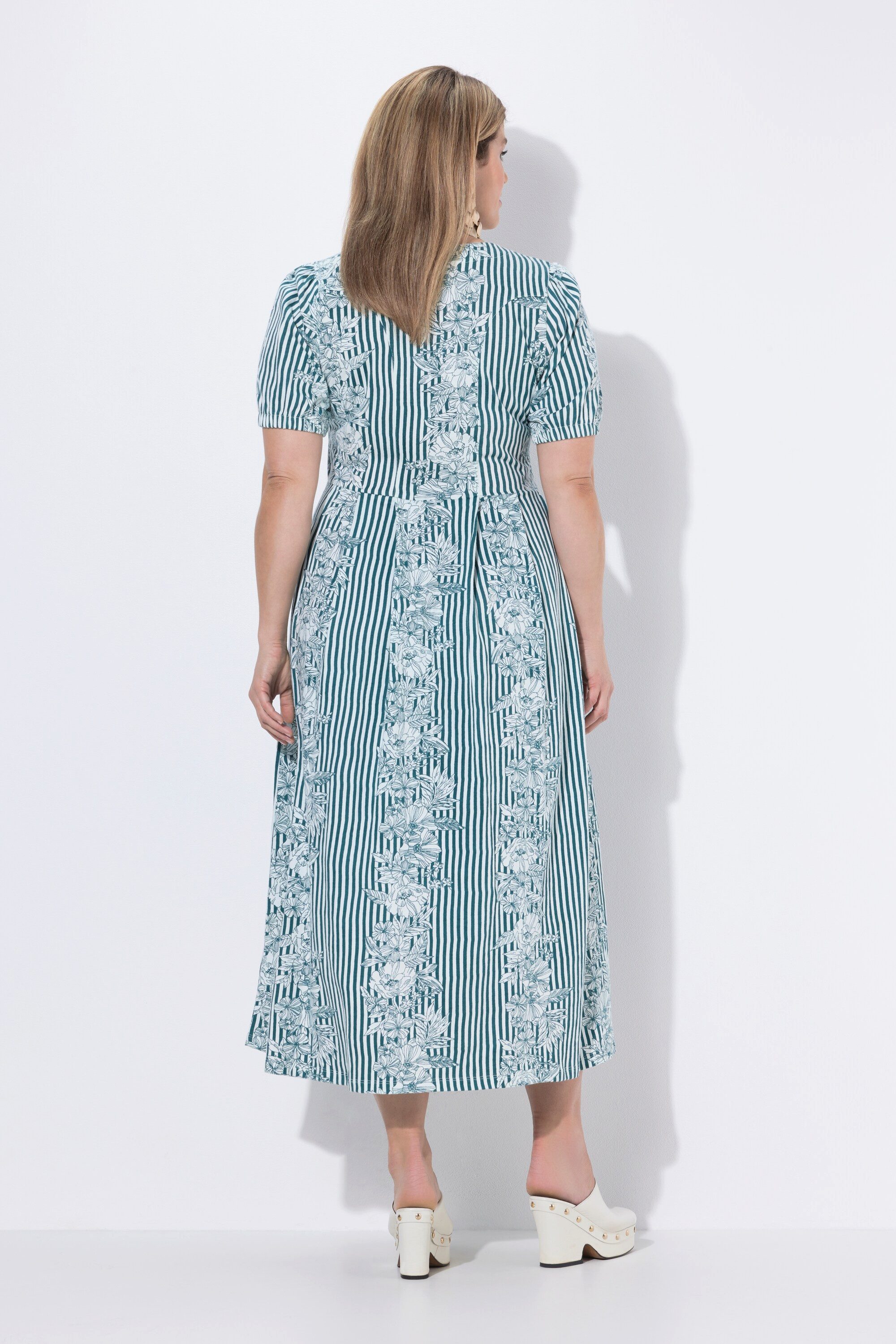 Ulla Popken Dirndl Jersey-Maxikleid Blüten Rundhals Halbarm