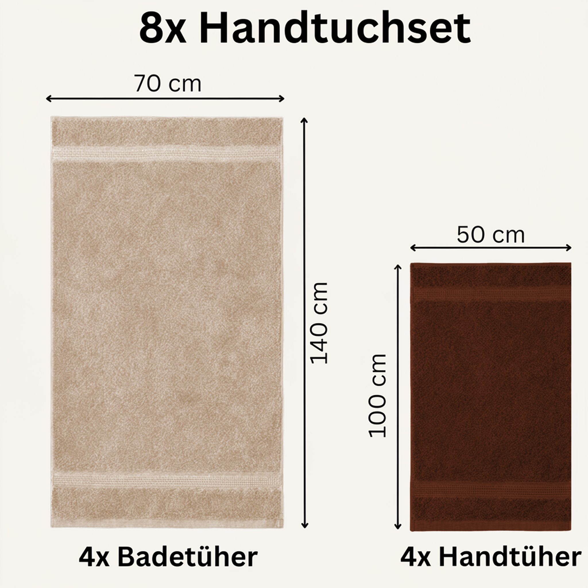 Komfortec Handtuch Set aus 100% Baumwolle, 4 Handtücher 50x100 cm und 4 Badetücher 70x140 cm, Frottee (Packung, 8-St), Duschtücher & Badehandtuch, Weich, Towel, – Bild 3 von 5