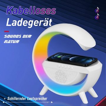 Bothergu Bluetooth-Speaker (RGB-Farbwechselndes Umgebungslicht, LED-Tischlampe mit kabellosem Ladegerät)