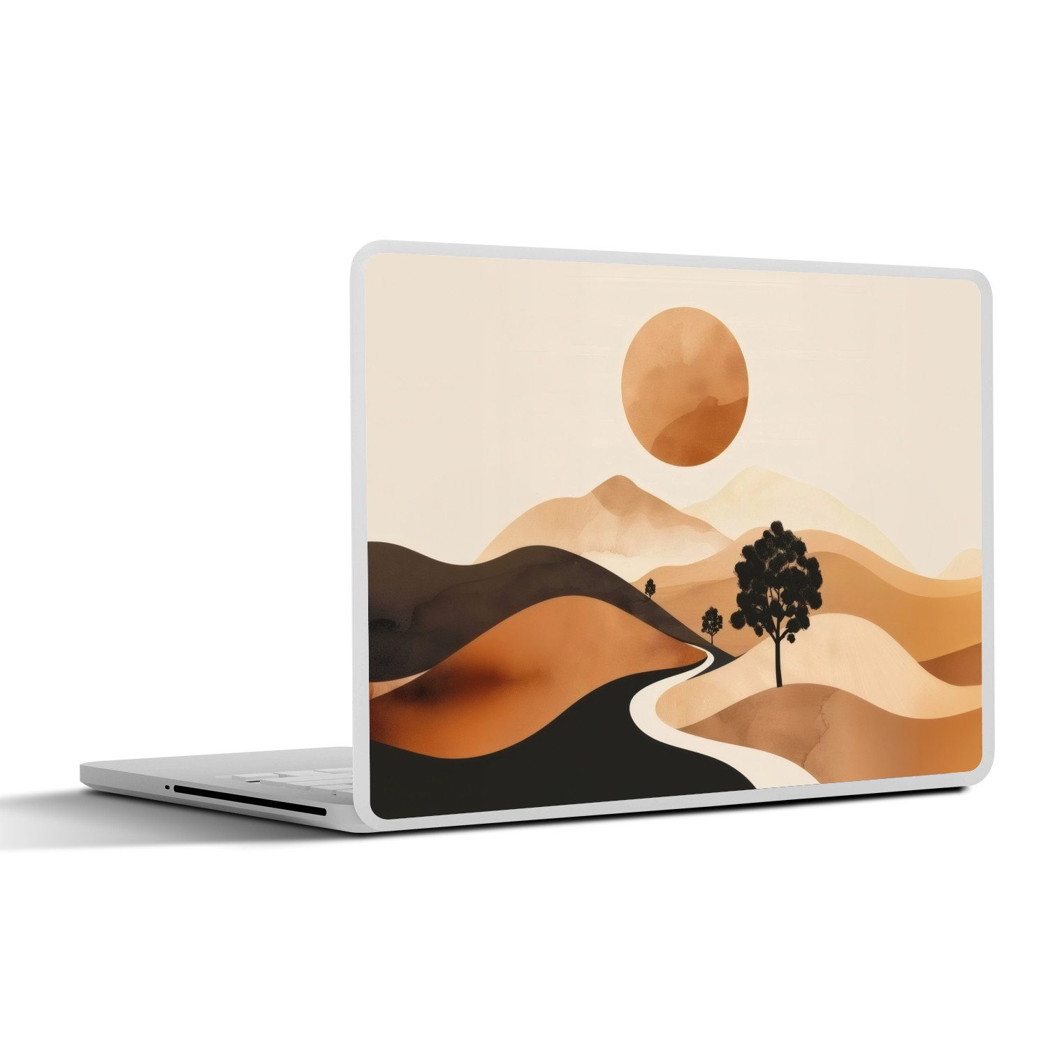 MuchoWow Laptop-Aufkleber Sonne - Hügel - Baum - Abstrakt, (1tlg), Laptop Folien Cover, Aufkleber, Sticker, Schutz vor Kratzern, 30x21 cm