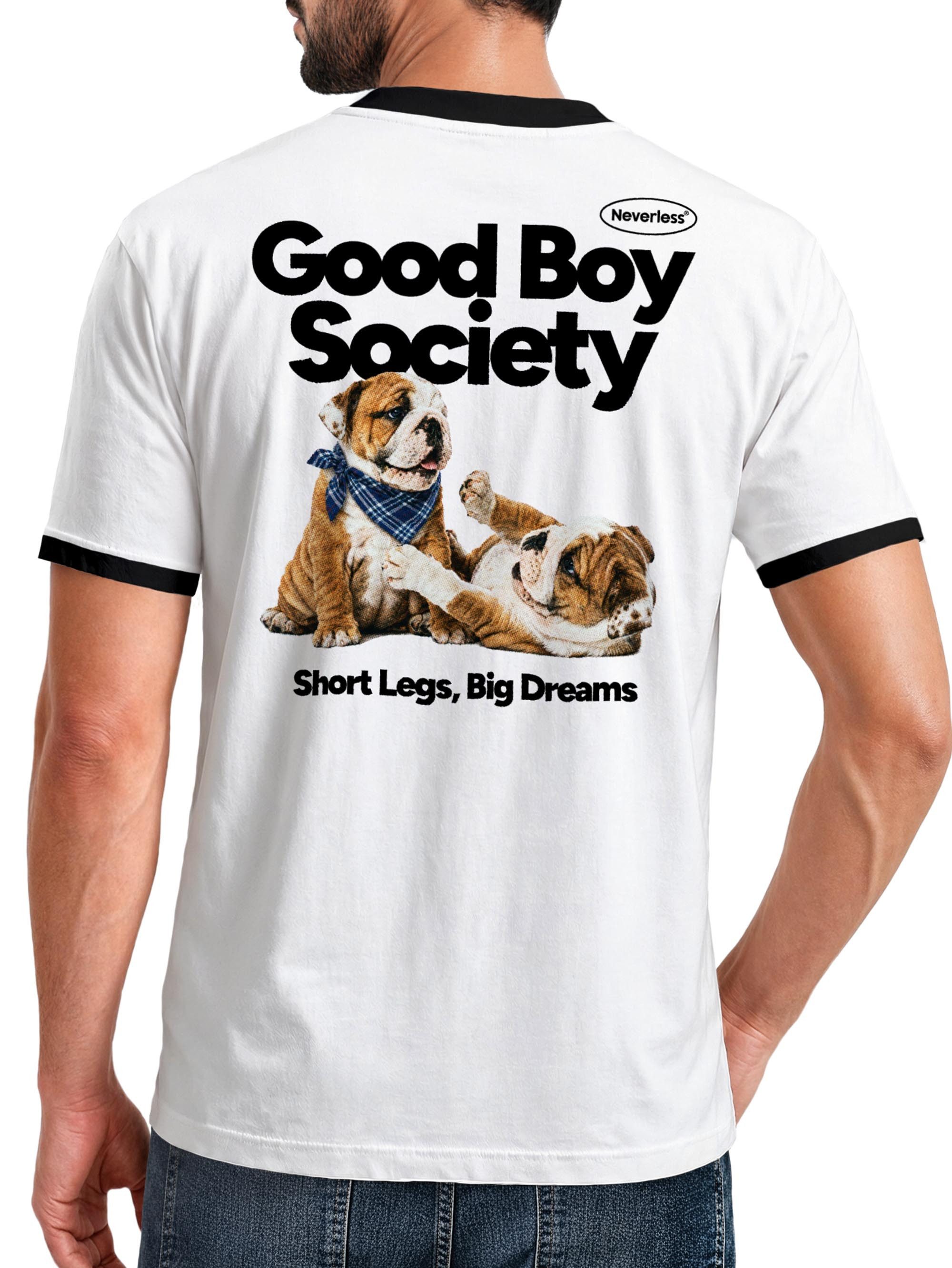 Neverless Print-Shirt Herren T-Shirt Retro Kontrastbund - Design Good Boy Society - mit Print
