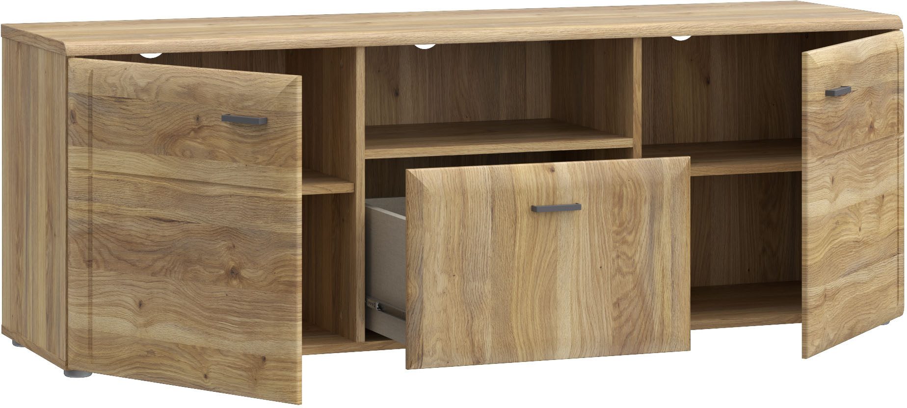FORTE Lowboard Akinori TV-Board, TV-Schrank, TV Board, MDF Front, Holzoptik; Metallgriffe, Vollauzug, Soft Close