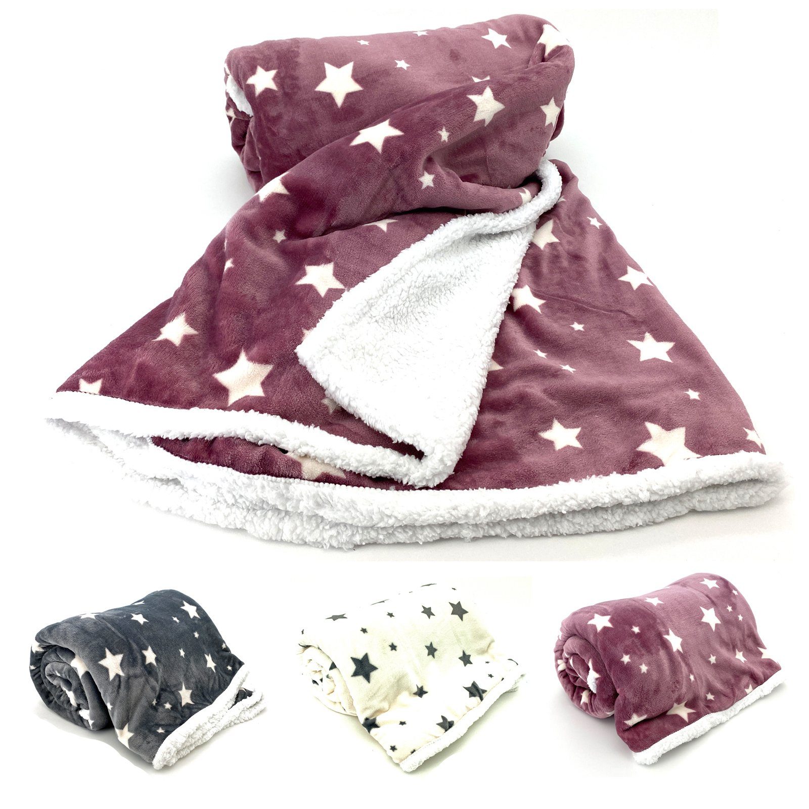Wohndecke Soft Flanell Sterne Kuscheldecke mit Sherpa Fell, heimtexland, So günstig online kaufen