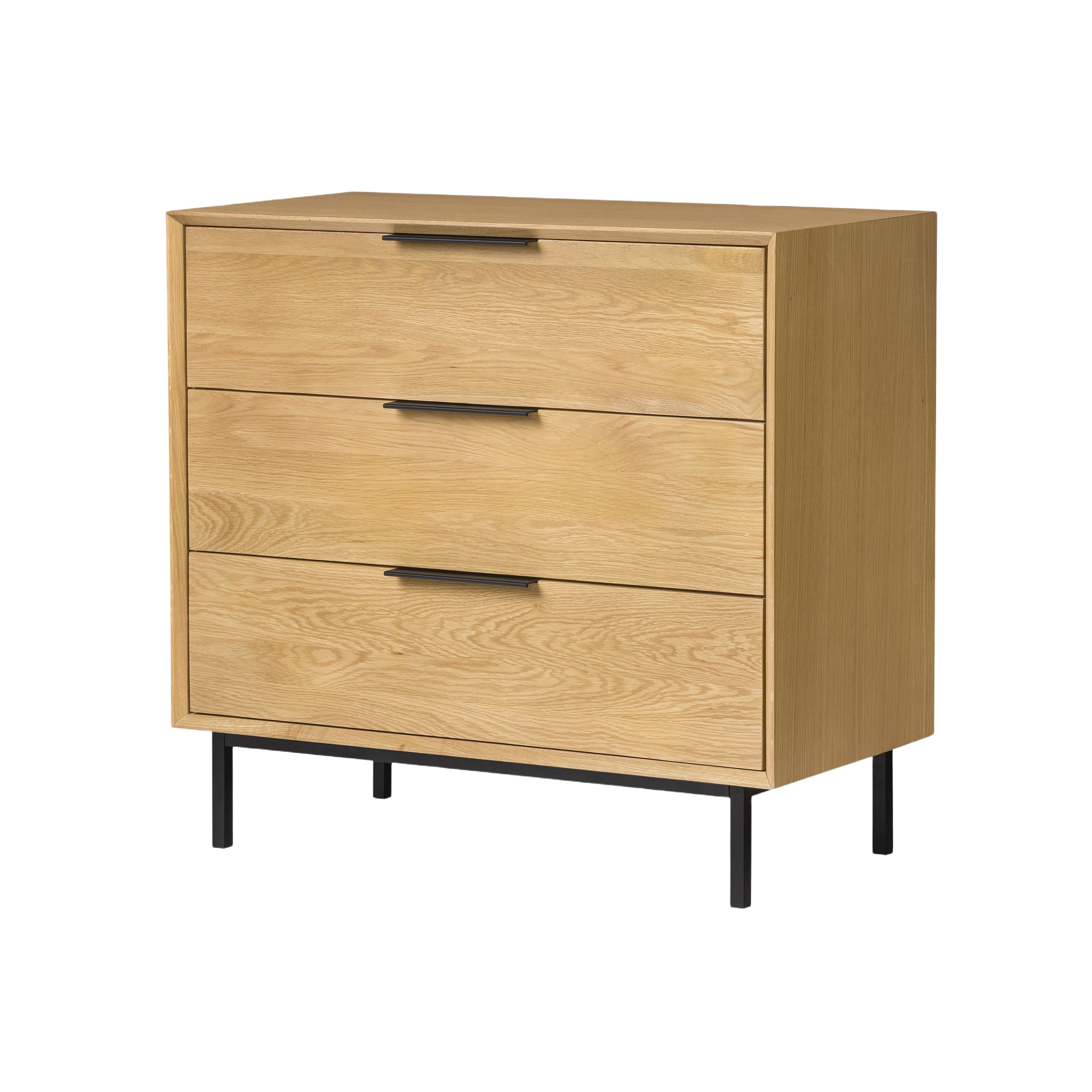 Woodek Design Kommode Kommode BERGEN mit 3 Schubladen aus massiver Eiche natur (matt lackiert, 1 St., Eiche massiv & Eichenfurnier), Breite 85 cm, Höhe 80 cm, Tiefe 43 cm