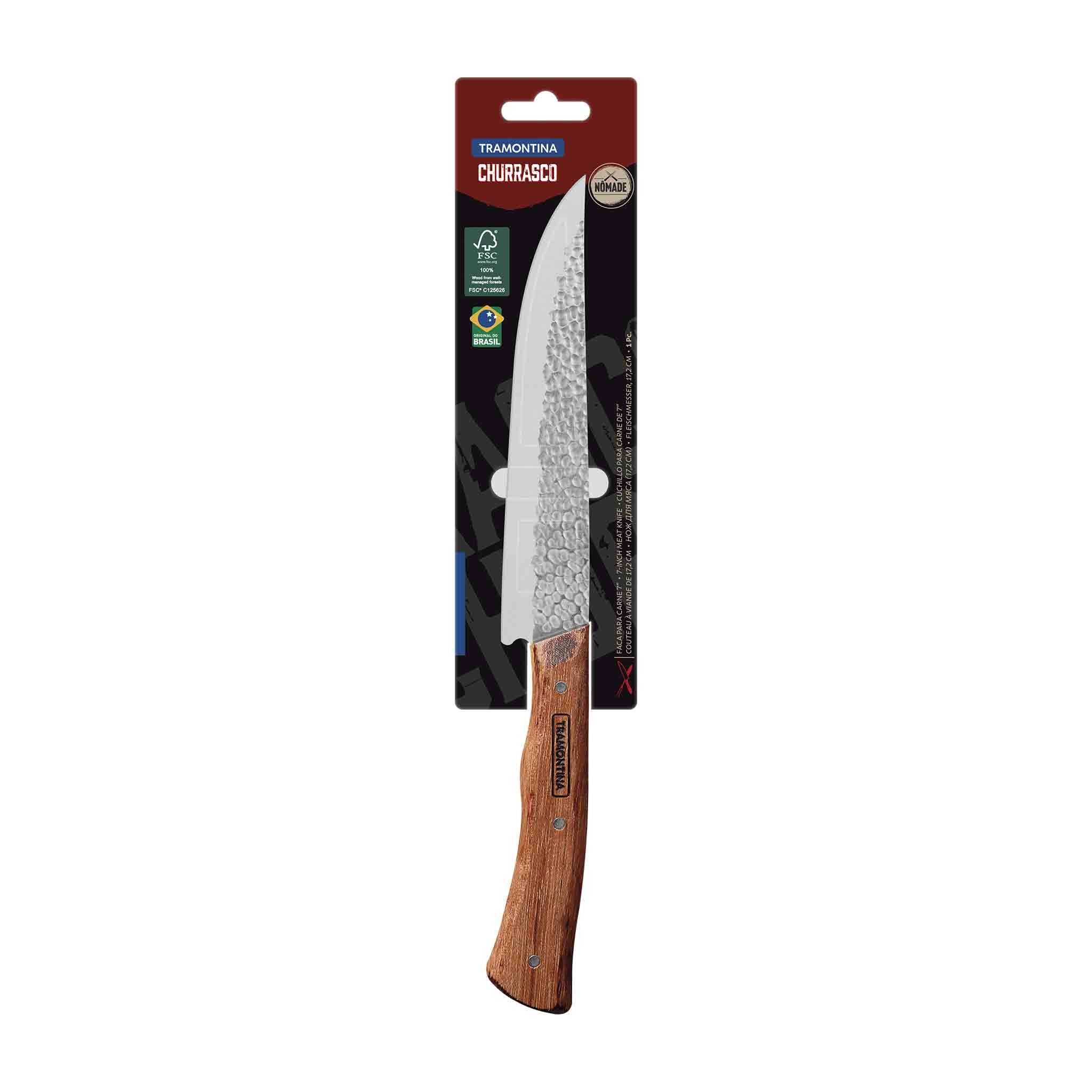 Tramontina Fleischmesser NÔMADE - mit Hammerschlag Klinge, FSC-zertifizierter Holzgriff, Rostfrei, Edelstahl, Klingenlänge 17 cm