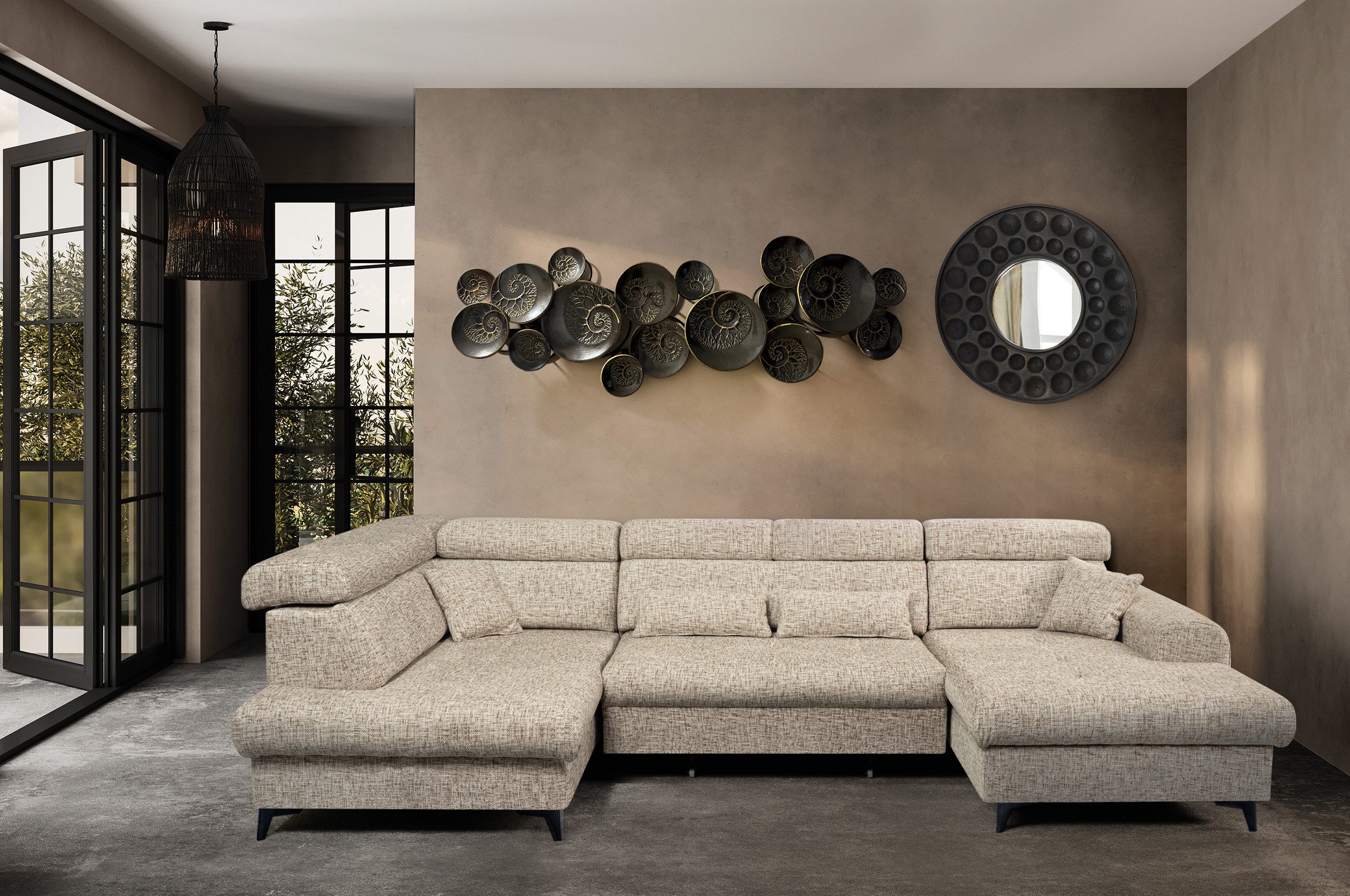 OKAA Ecksofa Wohnlandschaft mit elektrischer Schlaffunktion inkl. 2x Bettkasten