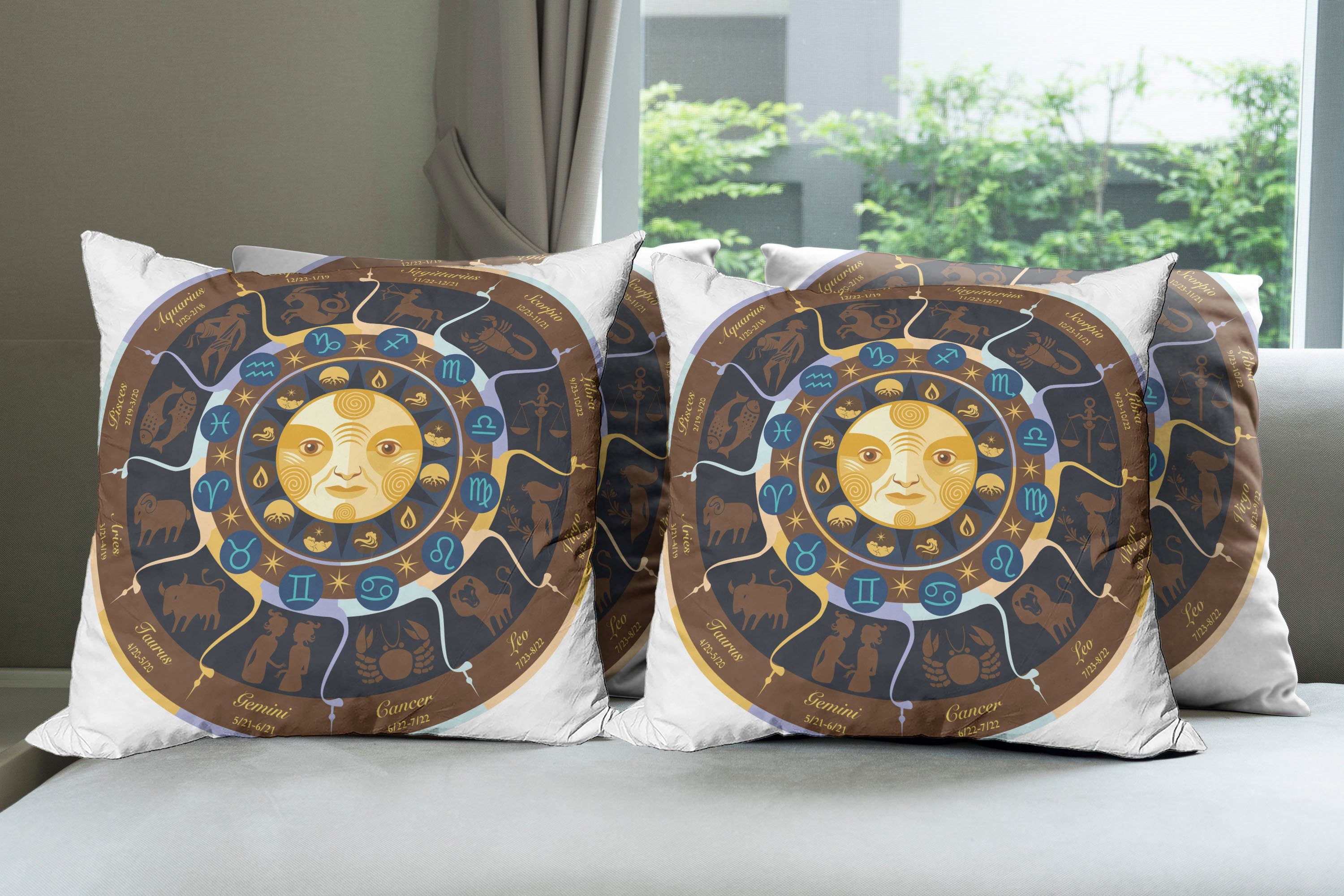 Kissenbezüge Widder Digitaldruck, (4 Abakuhaus Accent Doppelseitiger Zwillinge Stück), Modern Stier Astrologie