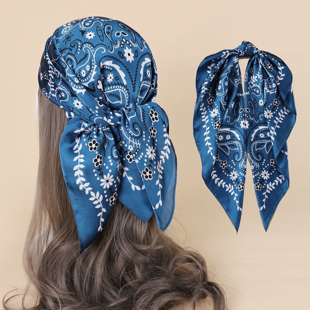 70 Bandana Blau Haarschal Frauen für GLAMO Bandana Satin Kopftuch cm Seide