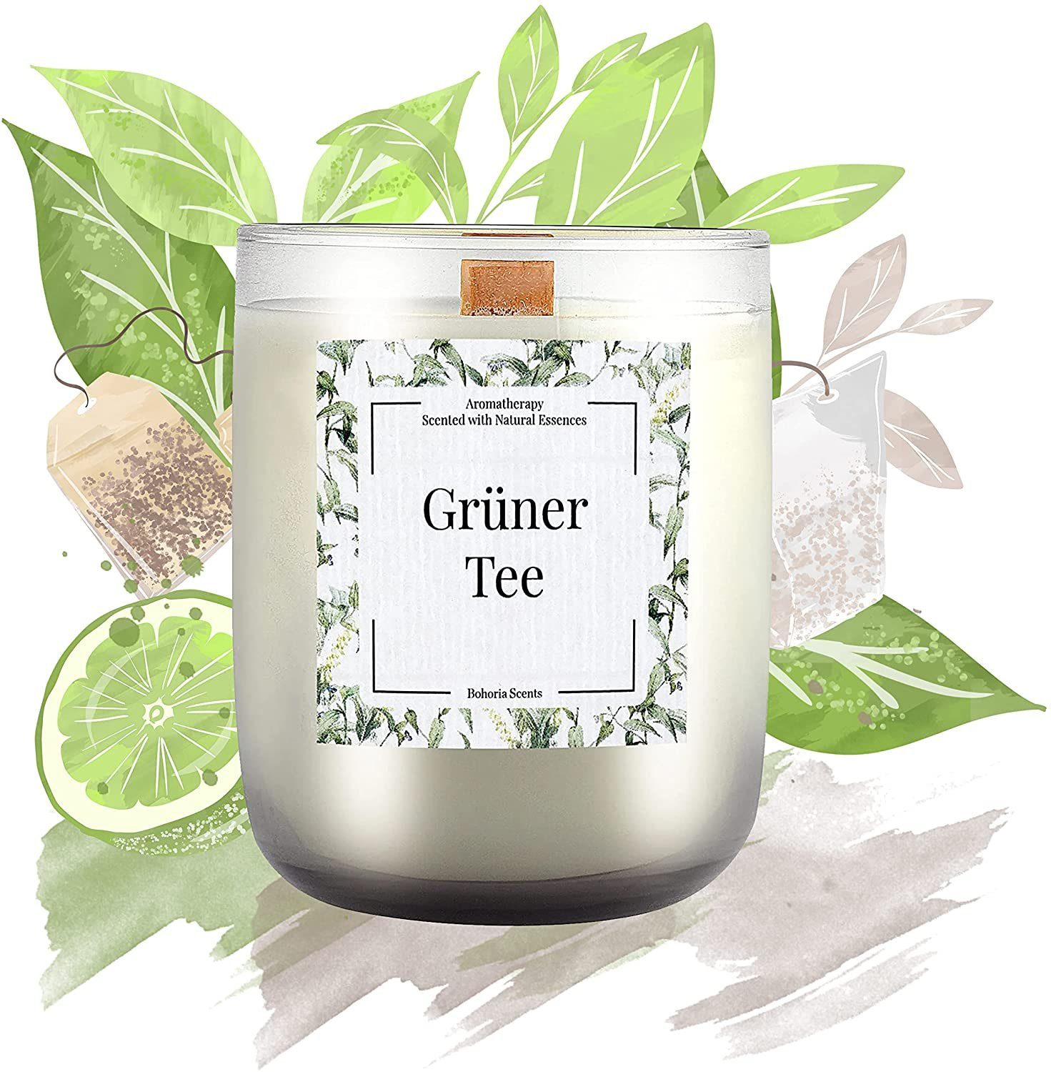 BOHORIA Duftkerze BOHORIA® Aromatherapie Duftkerze mit Holzdocht und natürlichen Ölen, handbefüllt