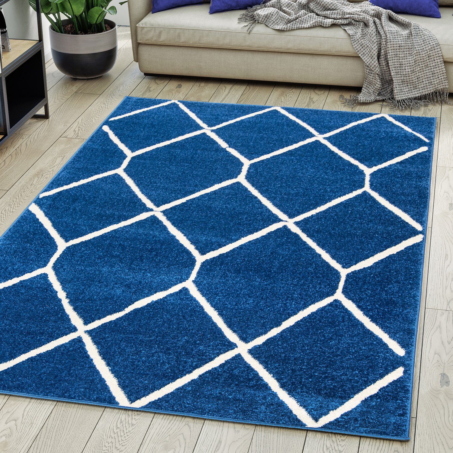 mm, Geometrisch 80 Mazovia, Muster Geeignet farbe 150 Kurzflor - Modern Höhe Teppich Blau Designteppich Kurzflor, x 7 cm, Fußbodenheizung, für