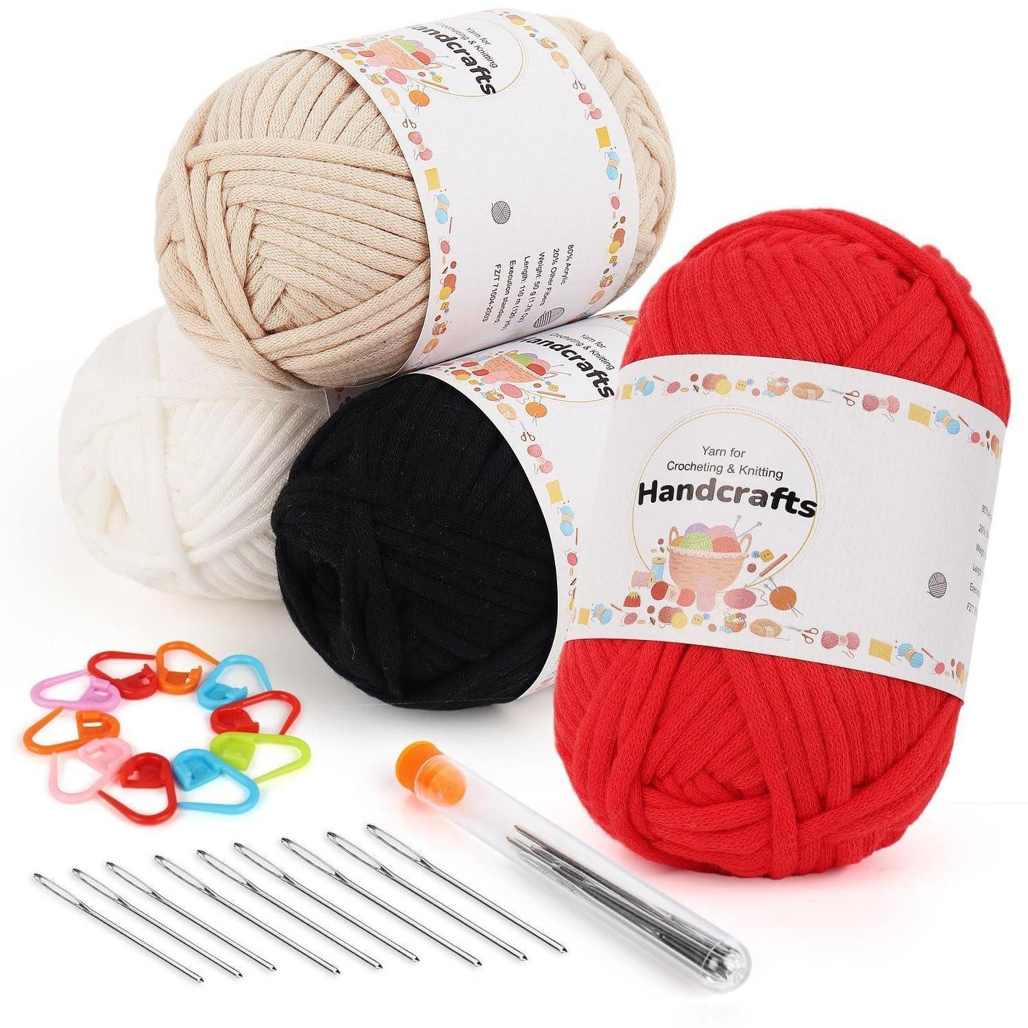 LuxusKollektion Chunky Garn Set mit Zubehör 4x50g Häkelwolle, (4-St)