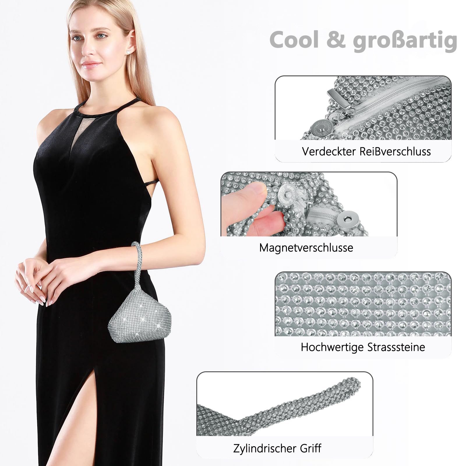 nsihing Clutch Damen Strass Clutch Abendtaschen Sparkly Glitter Triangle Geldbörse, für Party Abschlussball Hochzeit