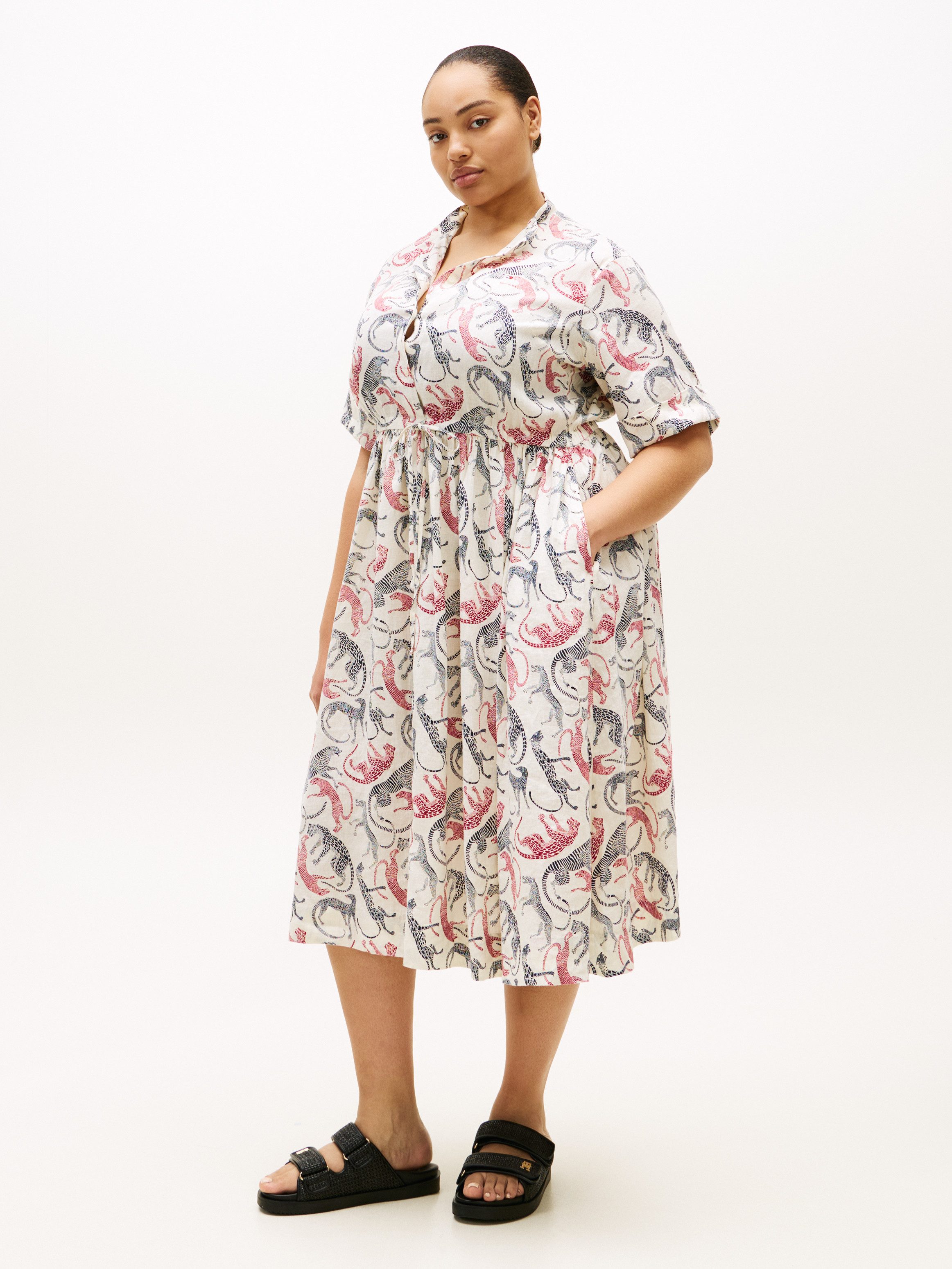 Tommy Hilfiger Curve Midikleid CRV LINEN MIDI SHIRT DRESS SS in großen Größen, Taille mit Bindeband
