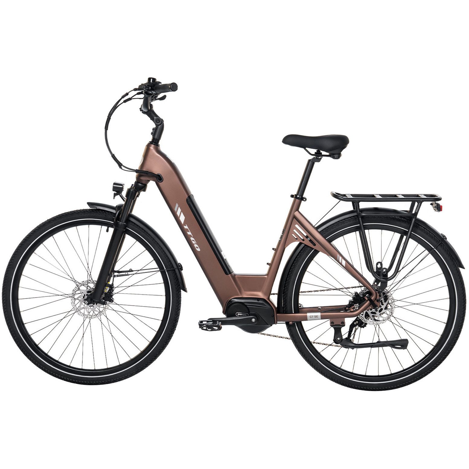 TTGO E-Bike Cityrad 28 Zoll, 75Nm Mittelmotor, Drehmomentsensor, 140km, Lockout-Federgabel, 9 Gang Shimano, Kettenschaltung, Mittelmotor, 648 Wh, Tiefeinstieg, hydr. Bremsen, Elektrofahrrad für Damen und Herren