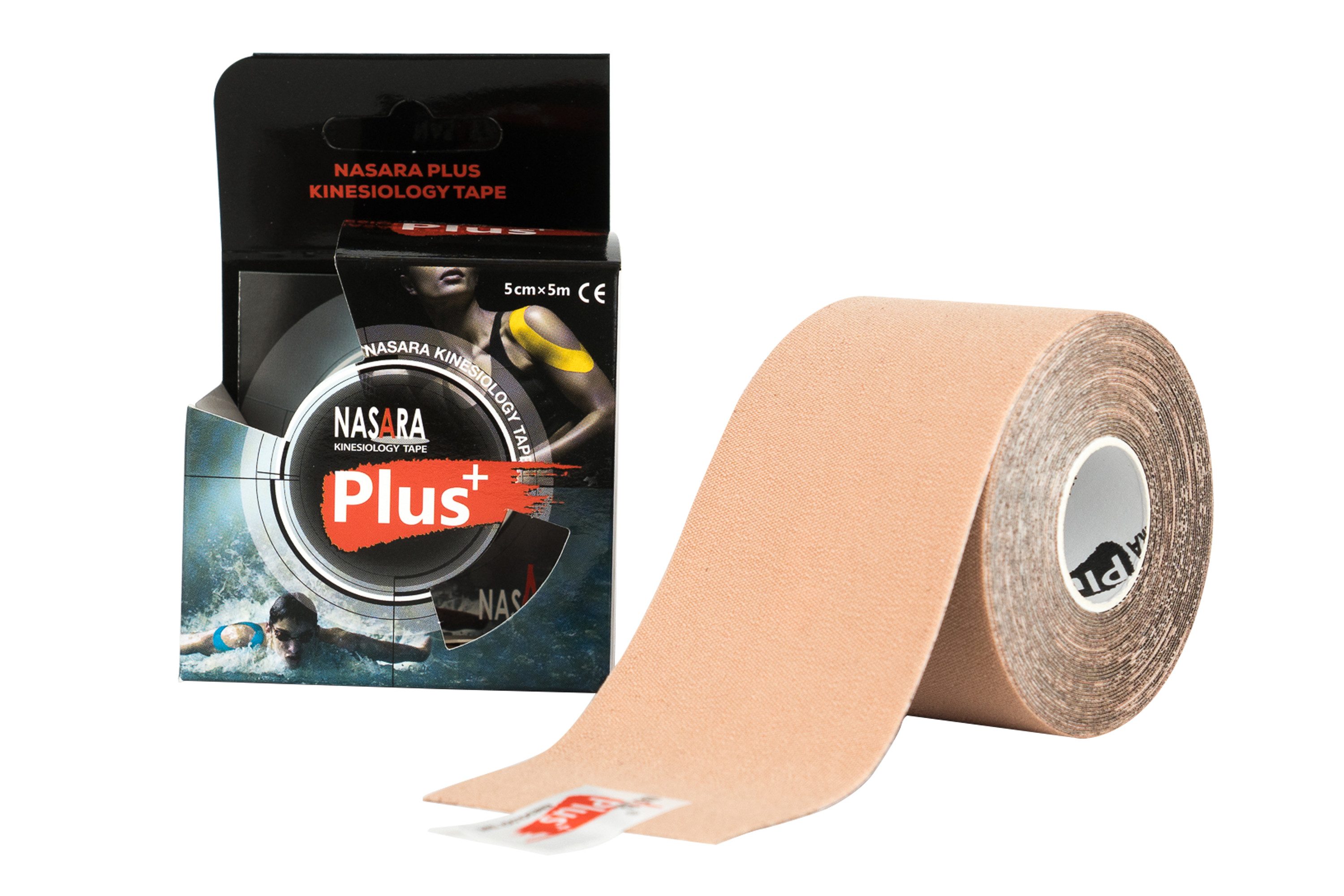 NASARA Kinesiologie-Tape Plus Tape 5cm x 5m in 4 Farben, ideal für Sportler