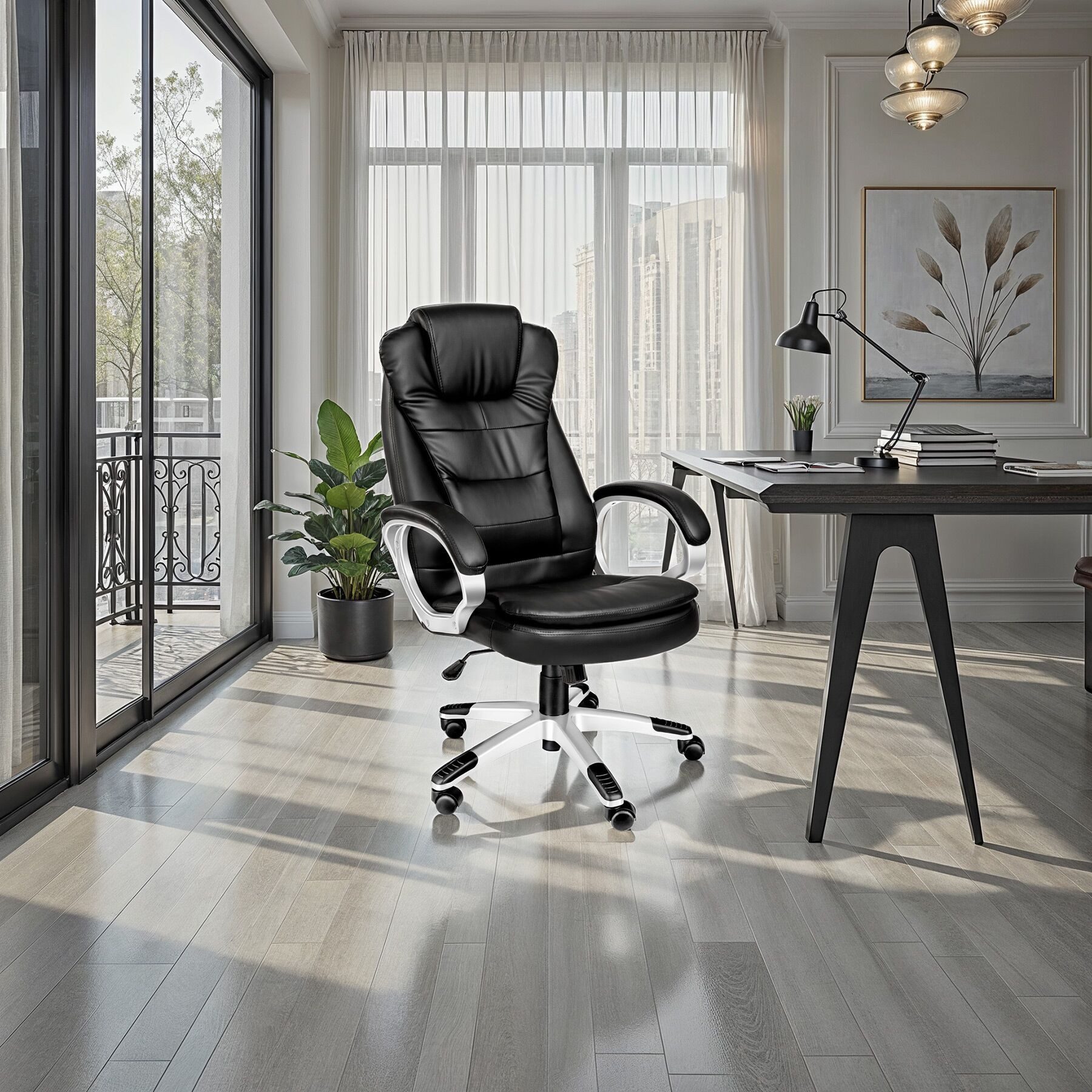 tectake Chefsessel Schreibtischstuhl mit extradicker Polsterung (buerostuhl ergonomisch Zulu, 1 St), verstärkte Nackenkopfstütze und Wippmechanik