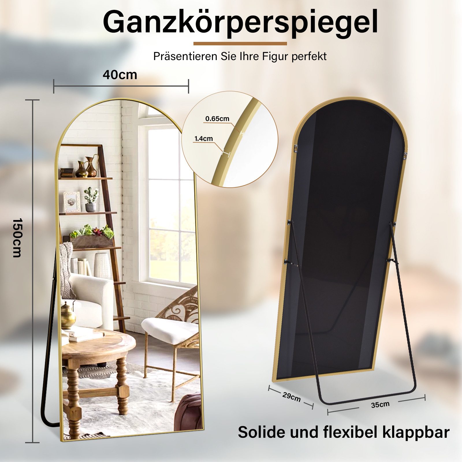 Koonmi Ganzkörperspiegel Großer Standspiegel mit Metallrahmen und verstärktem Glas – Bild 3 von 5