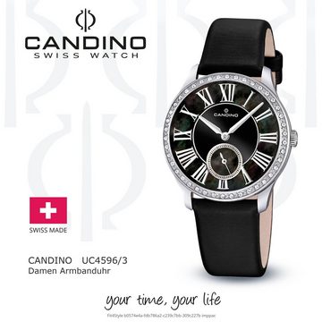Candino Quarzuhr Candino Damen Quarzuhr Analog C4596/3, (Analoguhr), Damen Armbanduhr rund, Lederarmband schwarz, Fashion