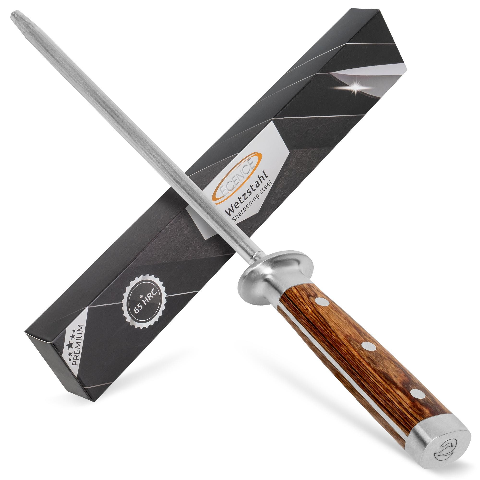 ECENCE Wetzstab Premium Wetzstahl (65 HRC) - Messerschärfer aus gehärtetem Edelstahl