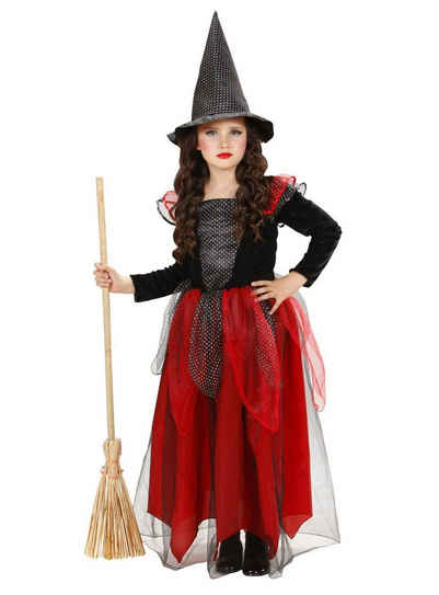 Widdmann Kostüm Gifthexe, Mit rotem und scharzem Netzstoff besetztes Hexenkostüm für Halloween