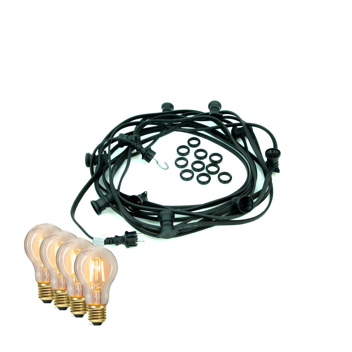 SATISFIRE LED-Lichterkette Illu Party Garten 30m Außenlichterkette 30x E27 LED Filament Glühbirne, 30-flammig