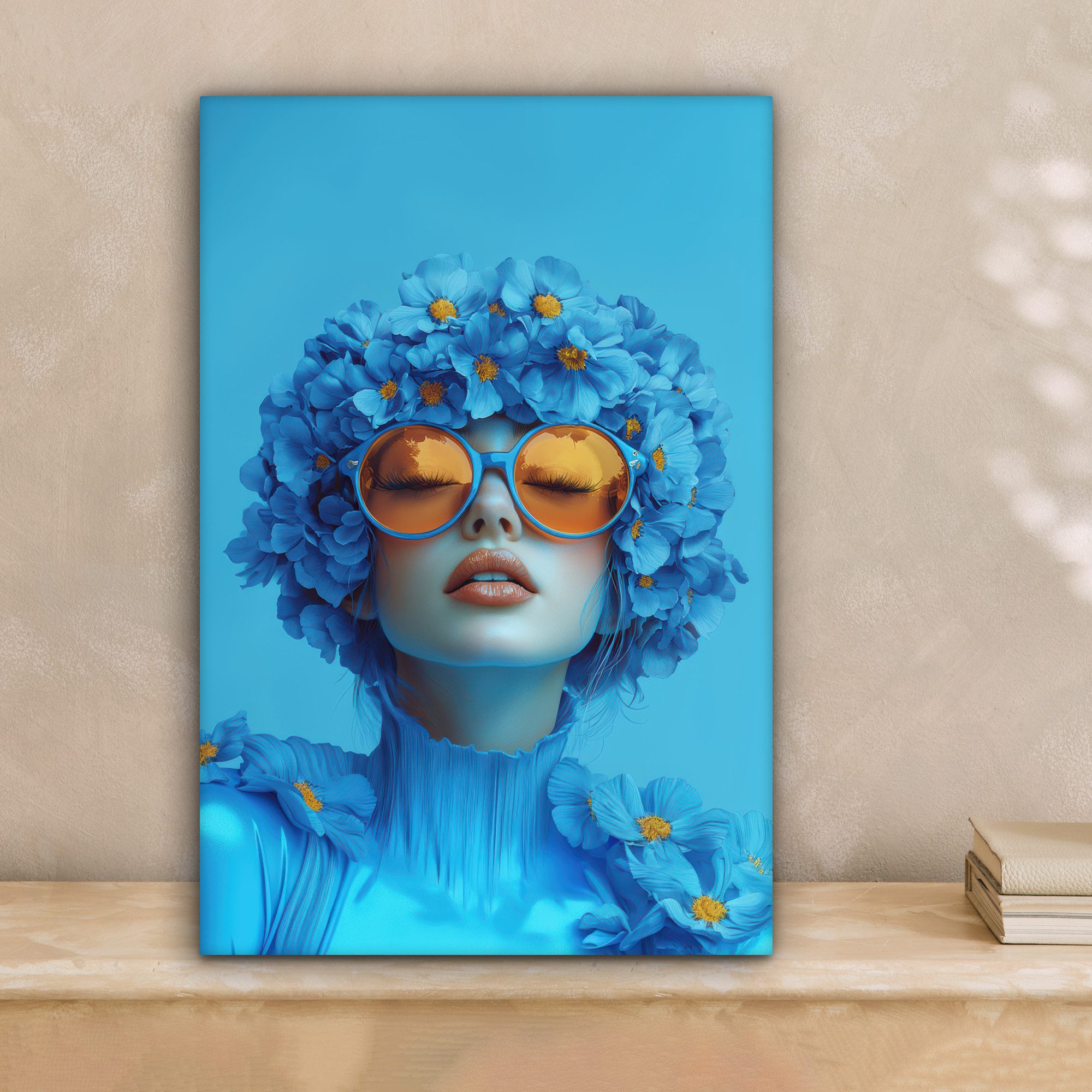 OneMillionCanvasses® Leinwandbild Frau - Blume - Blau - Modern - Brille - P günstig online kaufen