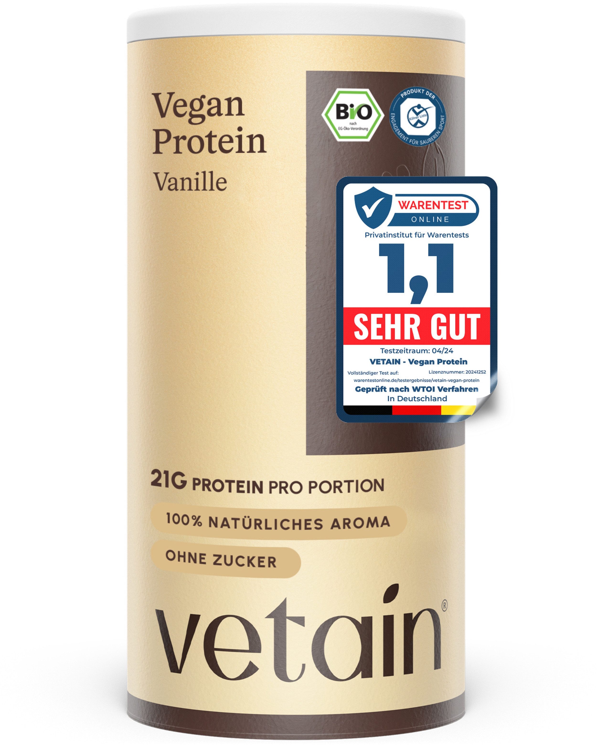 VETAIN Vegan Protein Pulver, 540 g, Fermentiertes Erbsenprotein, ohne Stevia, Sucralose & Aspartam