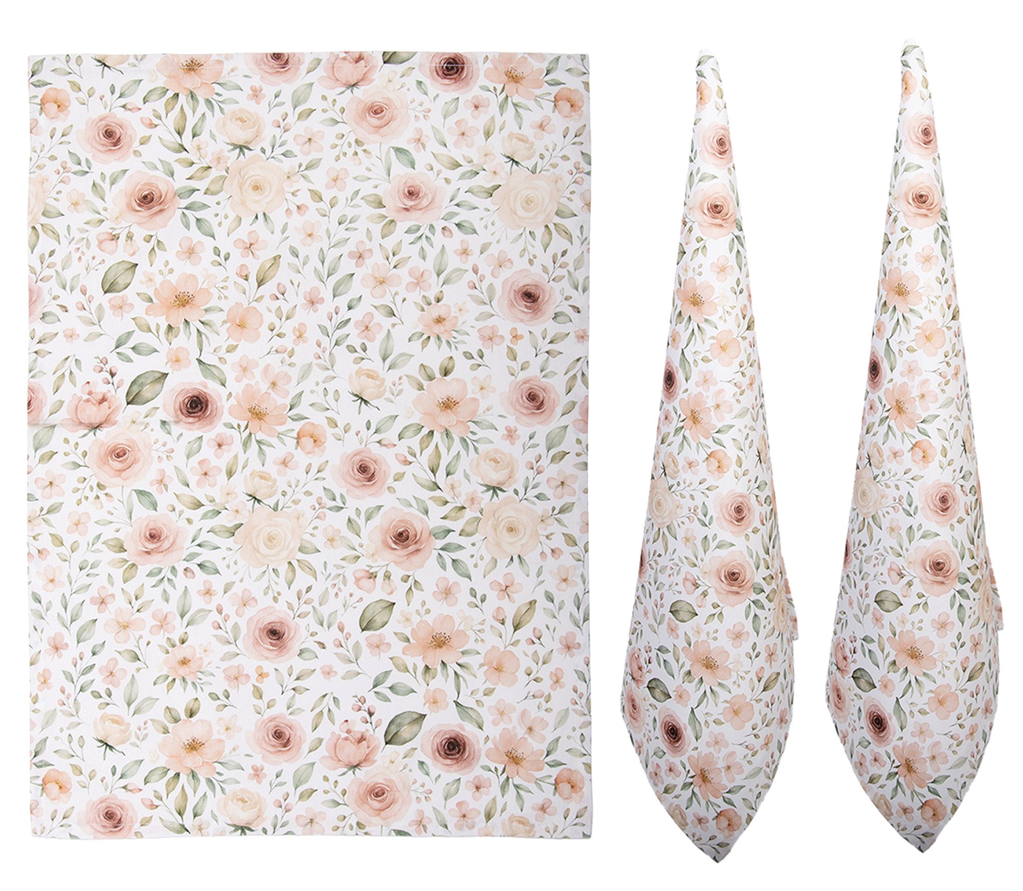 Clayre & Eef Geschirrtuch Soft Rose Bloom, (3-tlg., 3-teilig), Geschirrtücher (3 Stück), ca.50x70cm Baumwolle