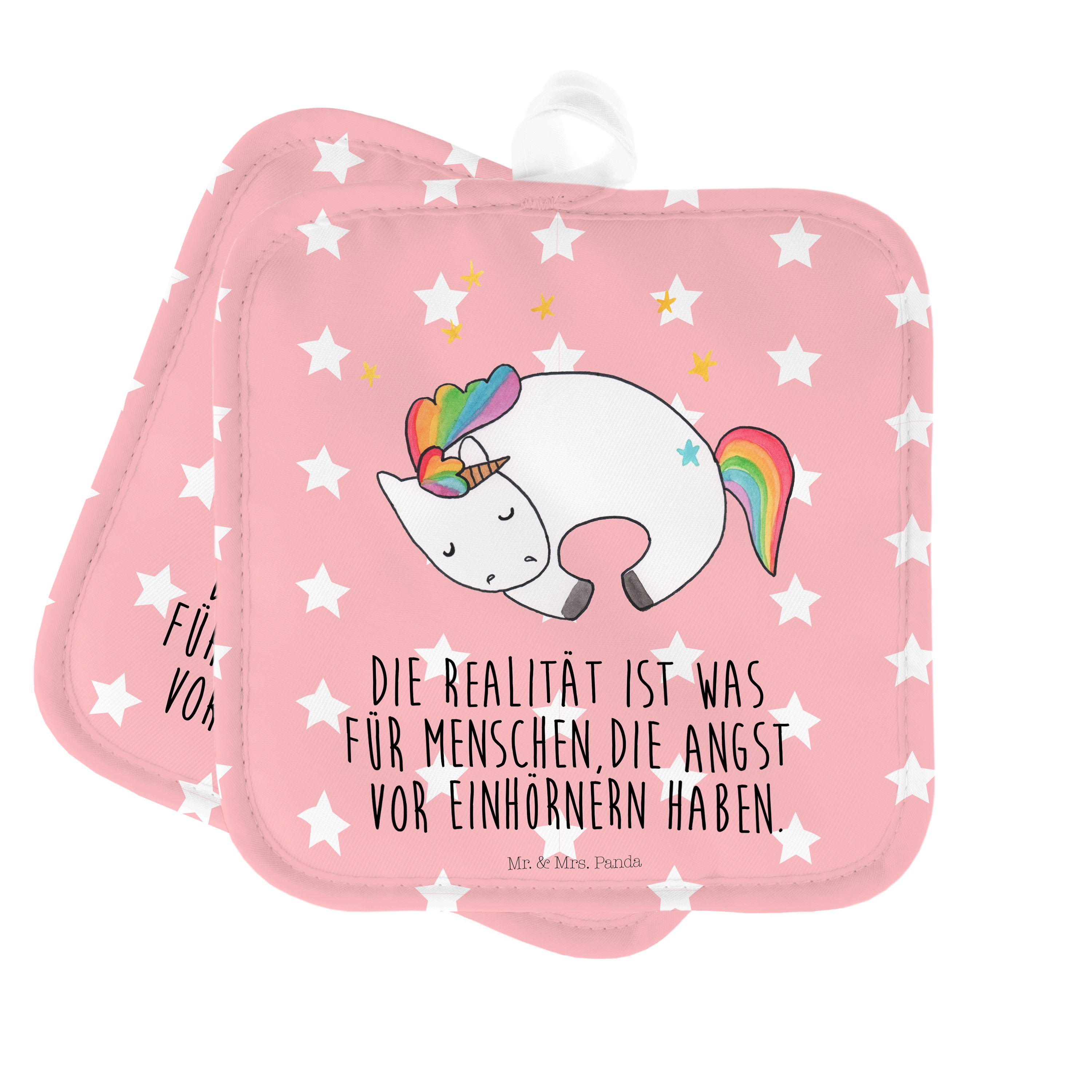 Mr. & Mrs. Panda Topflappen Einhorn Nacht - Rot Pastell - Geschenk, Topfuntersetzer, Topflappen l, (1-tlg)