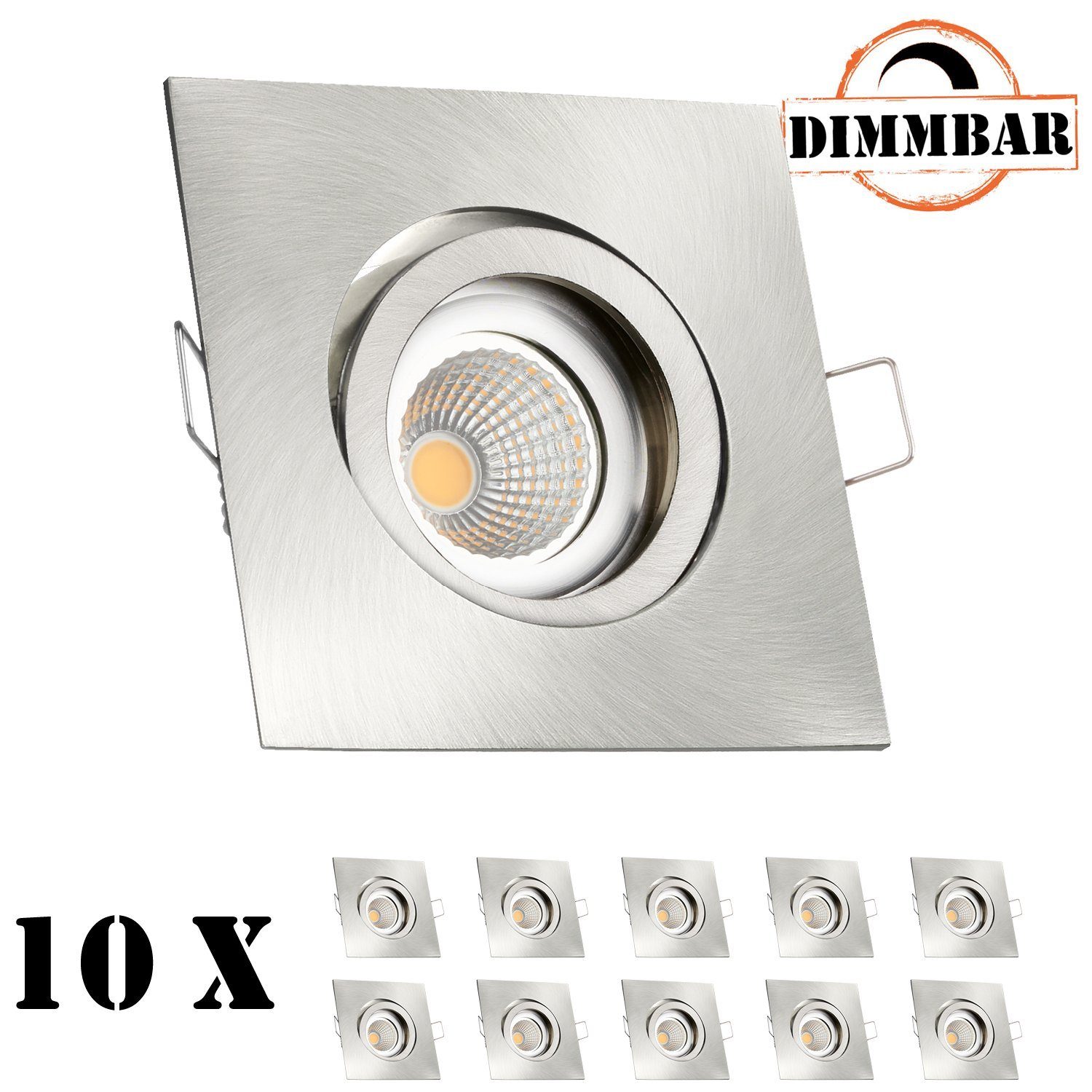 LEDANDO LED Einbaustrahler 10er LED Silber mit in (35mm) Einbaustrahler FLACH EXTRA gebürstet Set