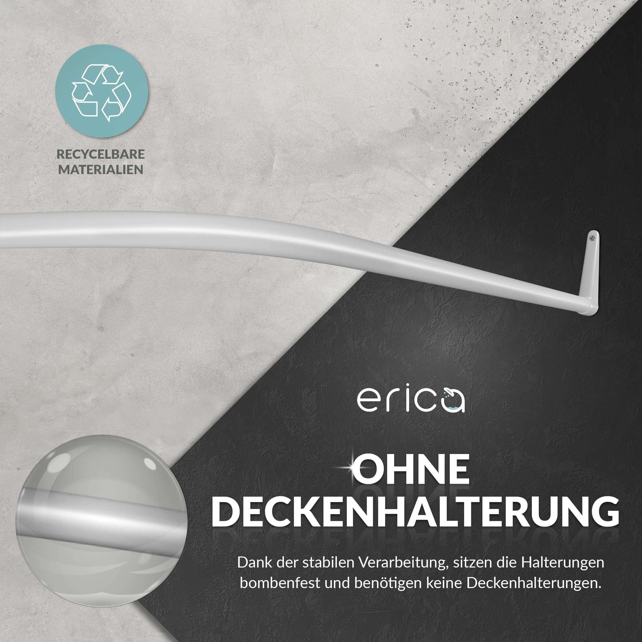 Erica Duschvorhangstange Winkelstange Dusche 85x95x85 cm, Duschstange für Vorhang, Pulverbeschichteter Stahl, 100% Rostfrei – Bild 4 von 5
