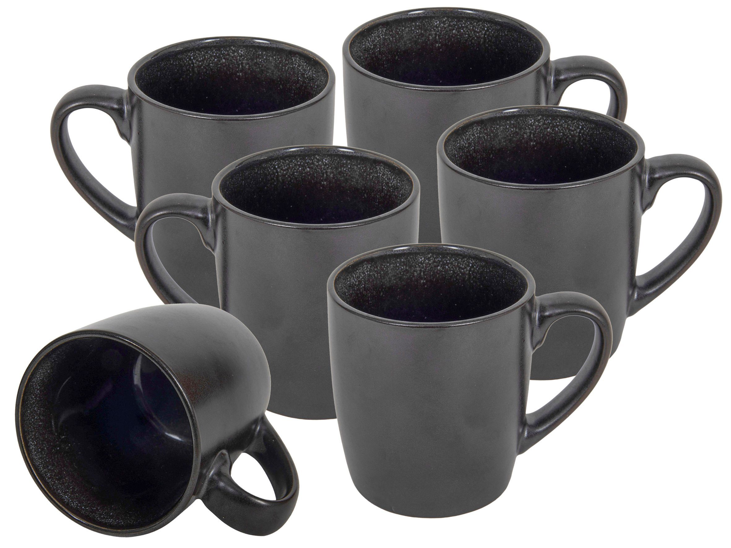 Spetebo Tasse Kaffeebecher schwarz Henkel 350 mit Kaffeetasse ml, spülmaschinenfest metallic Porzellan, Teetasse