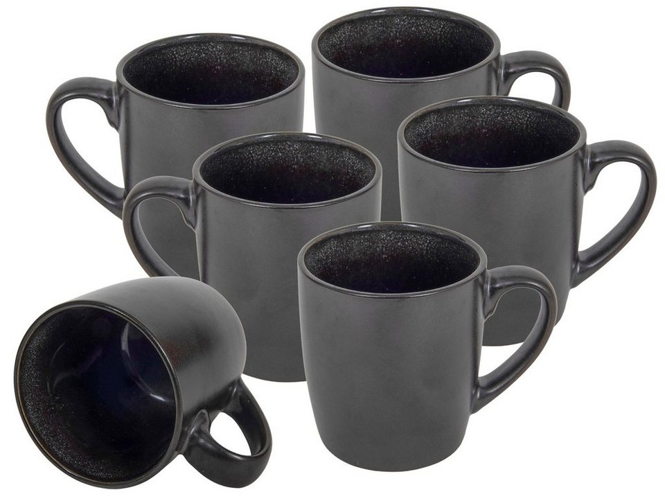 Spetebo Tasse Kaffeebecher schwarz metallic 350 ml, Porzellan, Kaffeetasse  Teetasse mit Henkel spülmaschinenfest