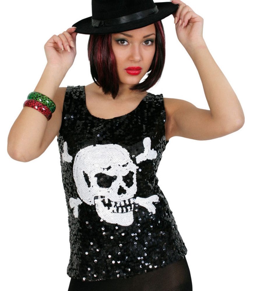 Fries Zombie-Kostüm Top Skully Totenkopf Paillettentop Pailletten Karneval Fasching Kostüm
