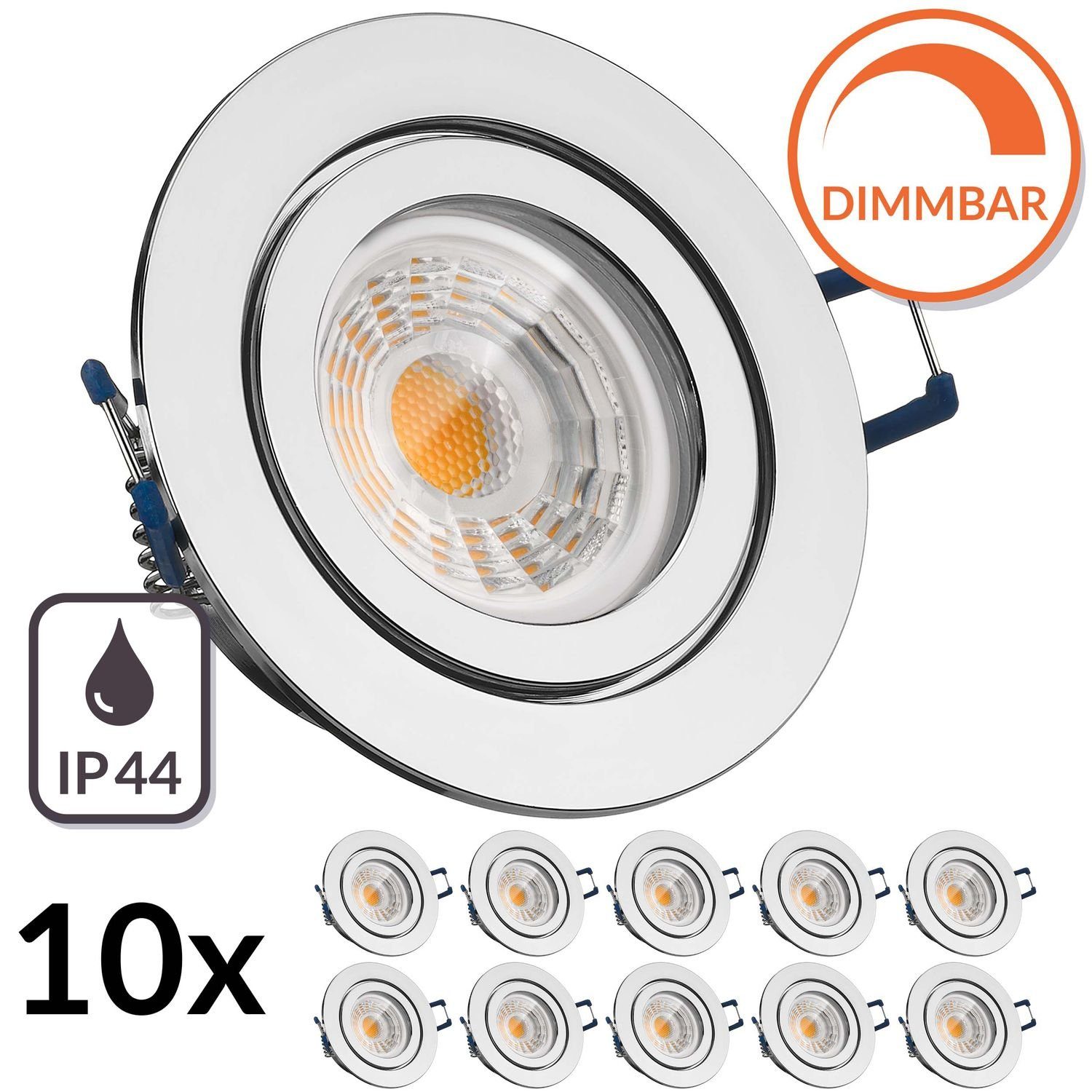 Markenstrahler LED mit von LED Einbaustrahler Einbaustrahler Chrom IP44 LED Set 10er LEDANDO GU10