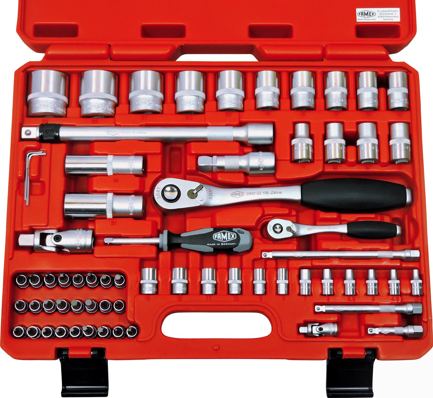 FAMEX Werkzeugset 580-16 Steckschlüsselsatz, (Werkzeugkoffer, PROFESSIONAL 66-St)