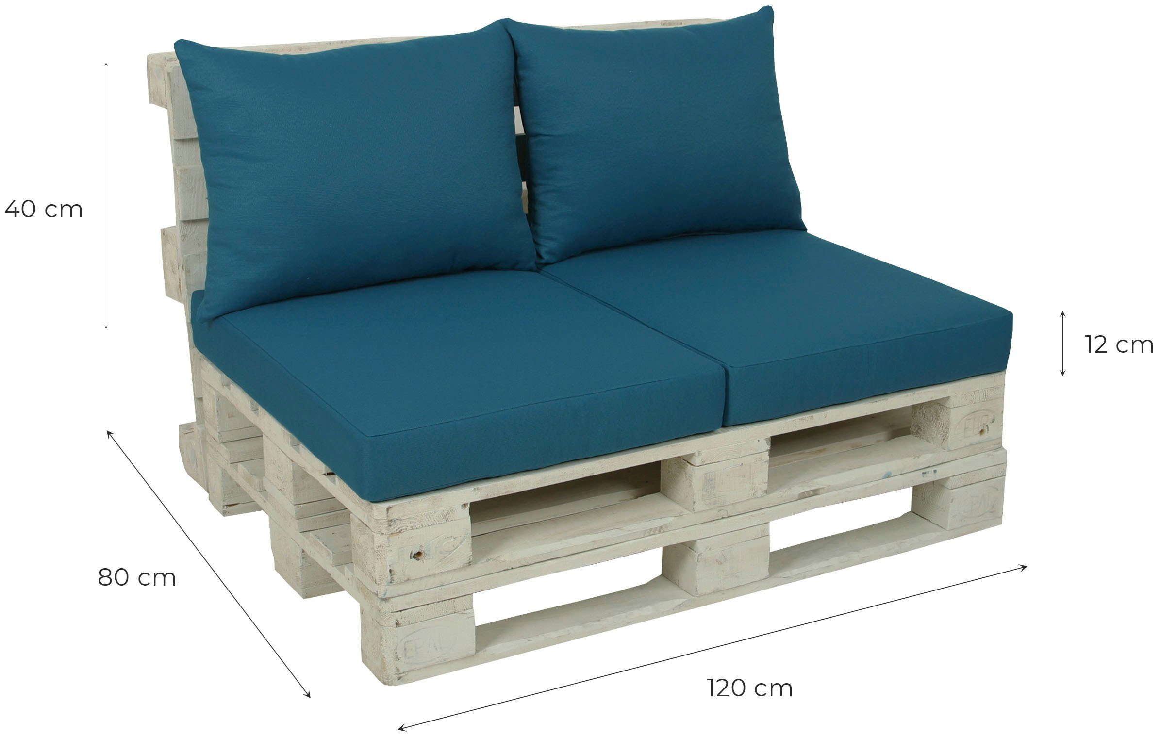 2 Palette 12 2 Rückenkissen Sitz- für cm 1 GO-DE und gepolstert, Palettenkissen, 60x80 cm,