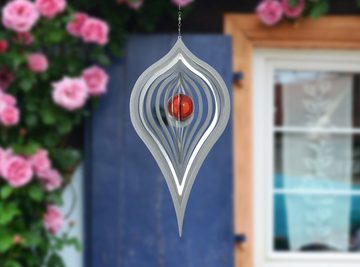 ILLUMINO Windspiel Edelstahl Windspiel Pendel mit rubinroter 35mm Glaskugel Metall Windspiel für Garten und Wohnung Gartendeko Wohn und Fenster Deko