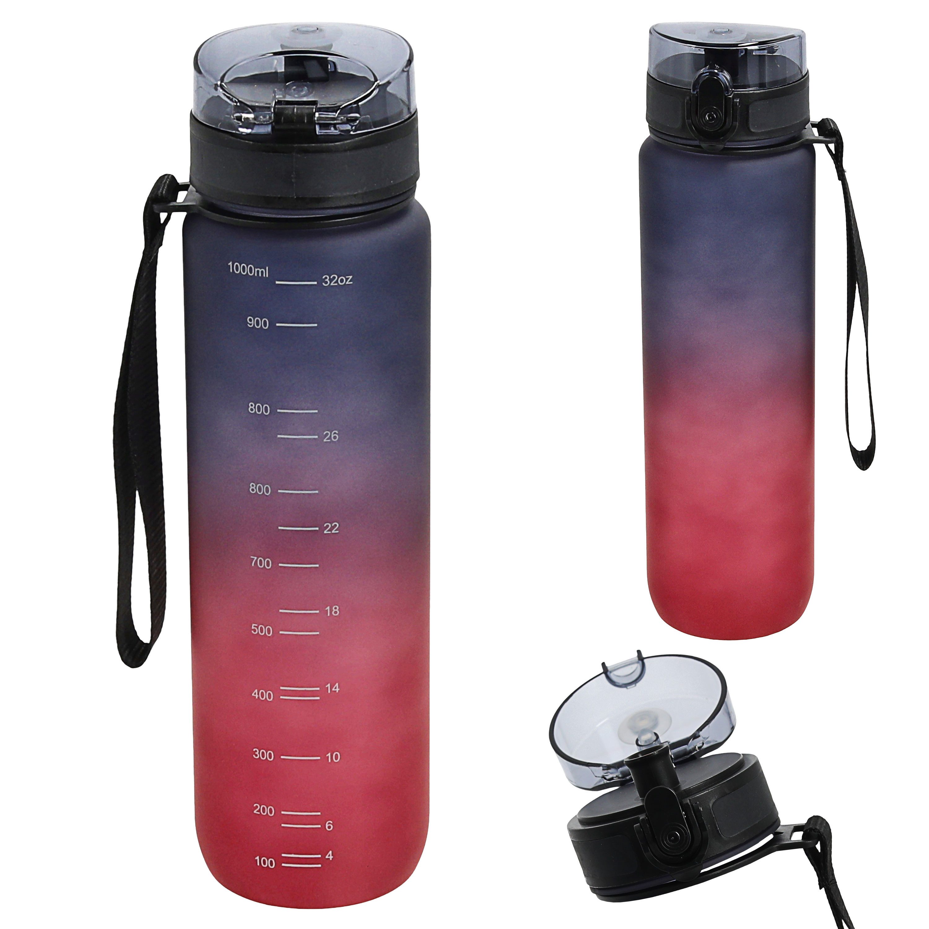 CEPEWA Trinkflasche Trinkflasche 1000ml PET PP PE 7,5x28cm lila pink Handschlaufe Sieb