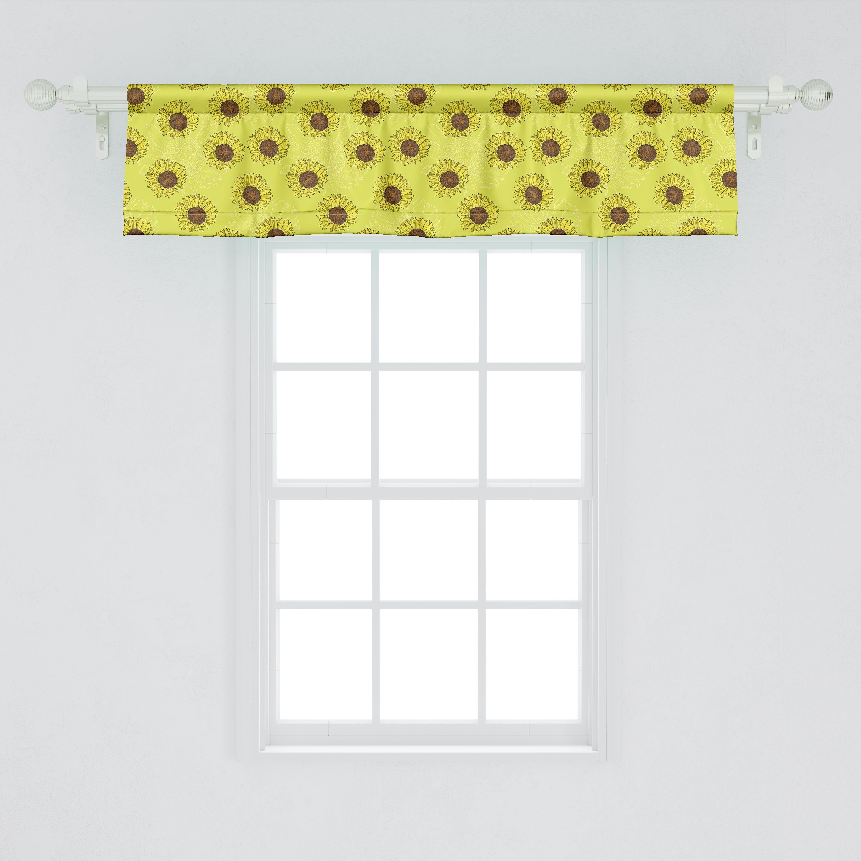 Microfaser, Rustikale Scheibengardine Küche Schlafzimmer mit Sonnenblumen Volant Abakuhaus, Stangentasche, für Silhouette Vorhang Dekor Blumen