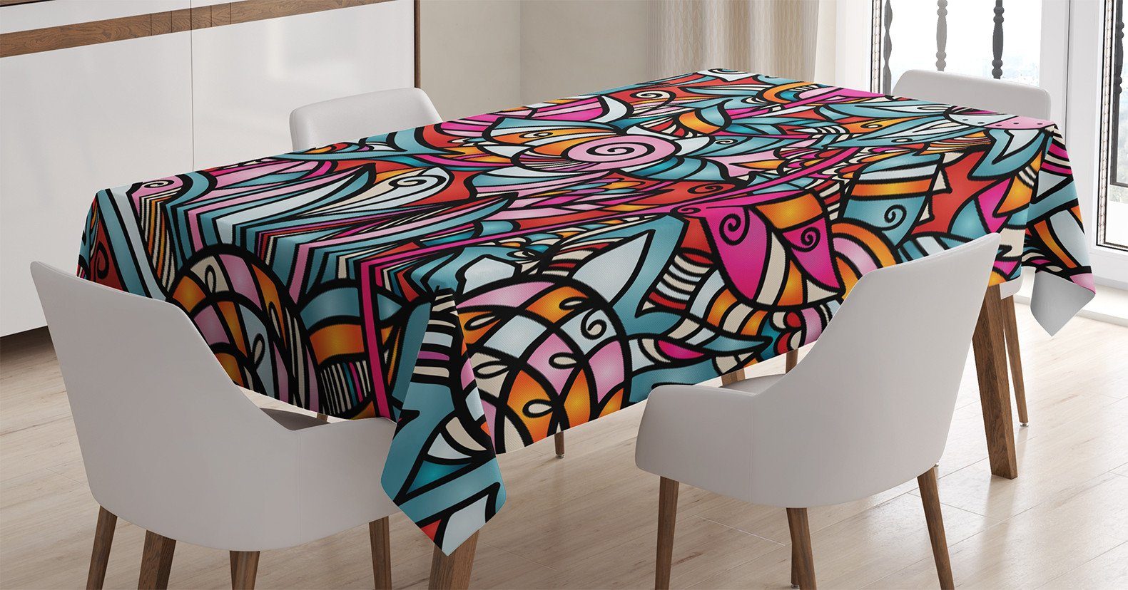 Abakuhaus Tischdecke Farbfest Waschbar Für den Außen Bereich geeignet Klare Farben, Bunt abstrakte Sonnenblume