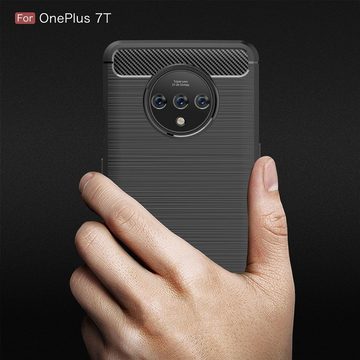 König Design Handyhülle OnePlus 7T, OnePlus 7T Handyhülle Carbon Optik Backcover Grau