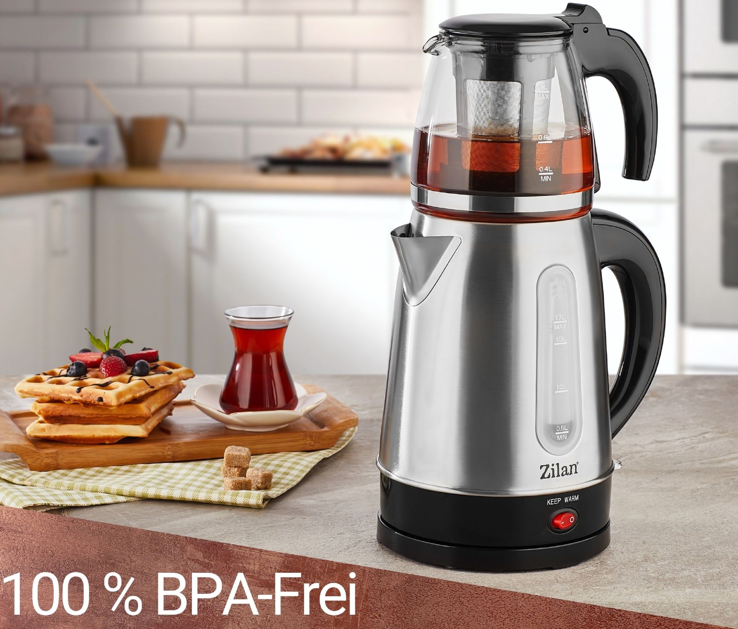 Zilan Wasserkocher ZLN-3581, 1.7 l, 2200 W, Warmhaltefunktion, Edelstahl, BPA-frei – Bild 4 von 5