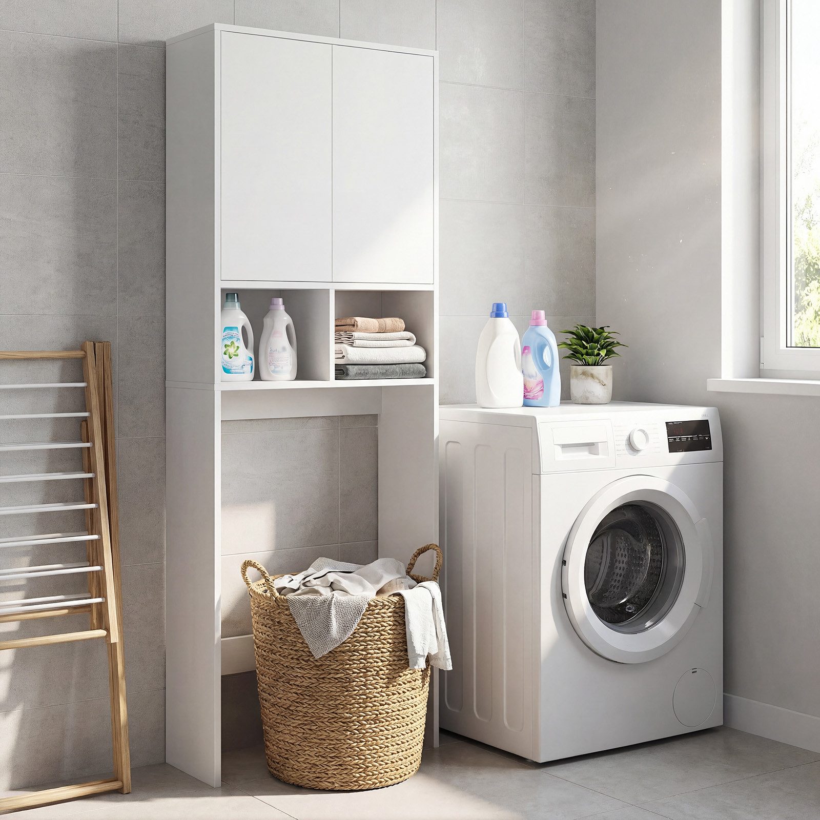 COSTWAY Badregal, schmal Toilettenregal Badezimmerregal mit 4 Fächern weiß